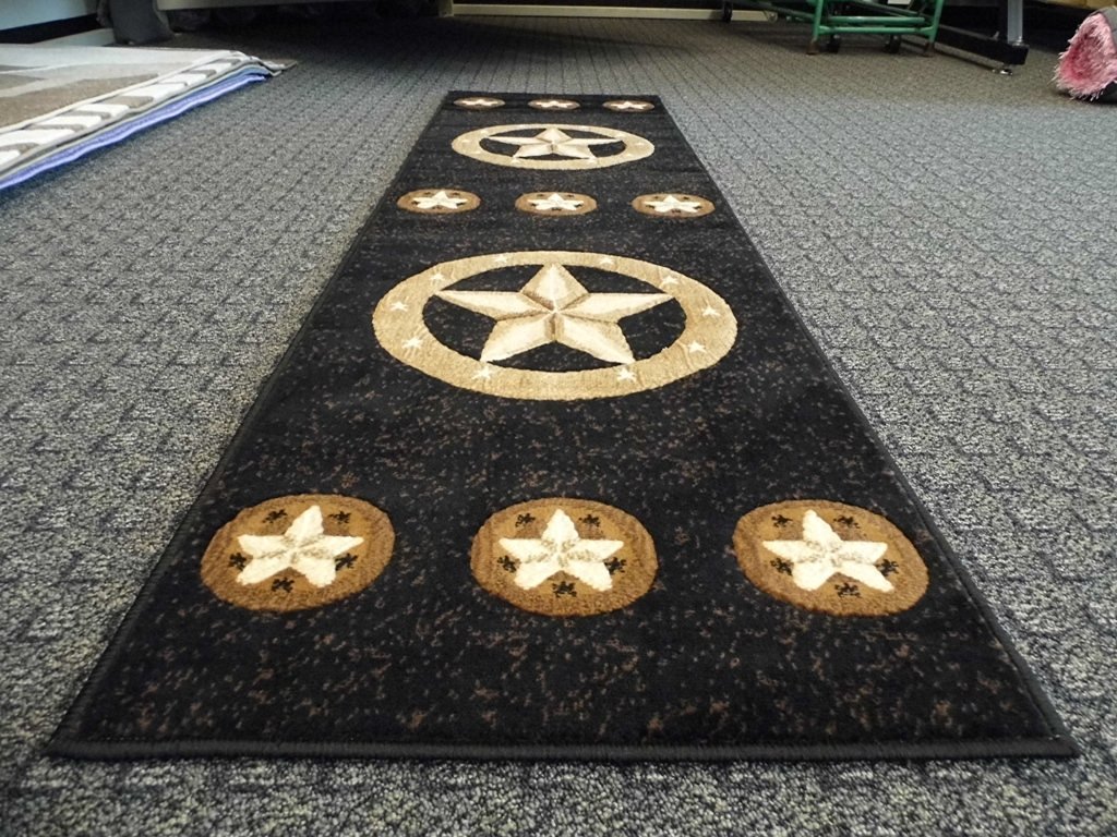 Texas Western Star Rustic Cowboy Decor Area Rug - Black 2x7 Feet Runner - Perfect for Ranch, Cabin & Southwestern Home Decor