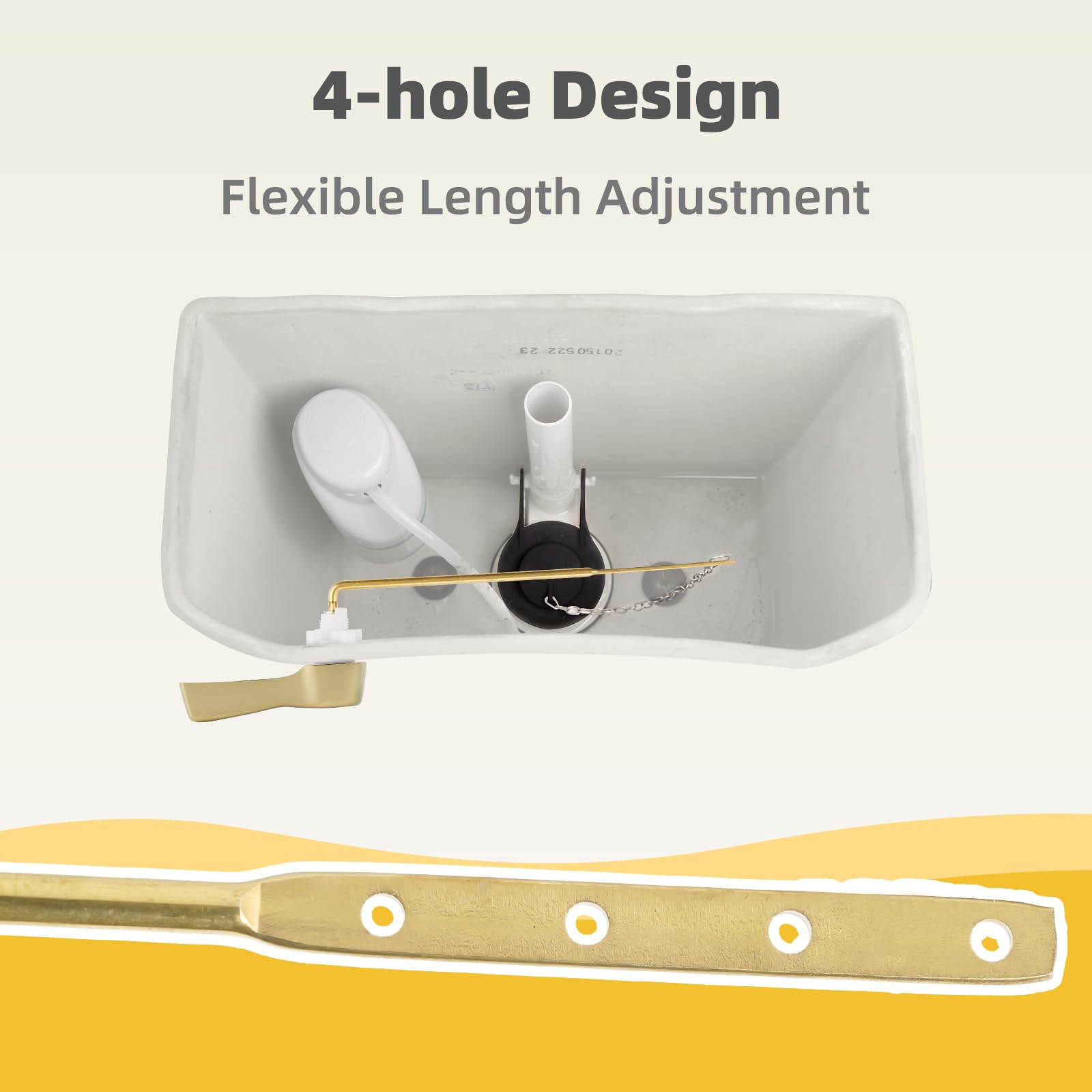 iFealClear Universal Toilet Tank Flush Lever - Polished Gold Front Mount Replacement with 2 Stainless Steel Flapper Chains - Easy Installation Solid Brass - Perfect for Bathroom Renovation & Home Improvement Projects