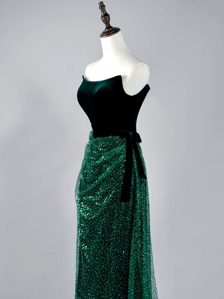 Elegant Mermaid Tulle Velvet Green Long Prom Dress - Formal Evening Gown for Homecoming, Ball, Wedding & Special Occasions