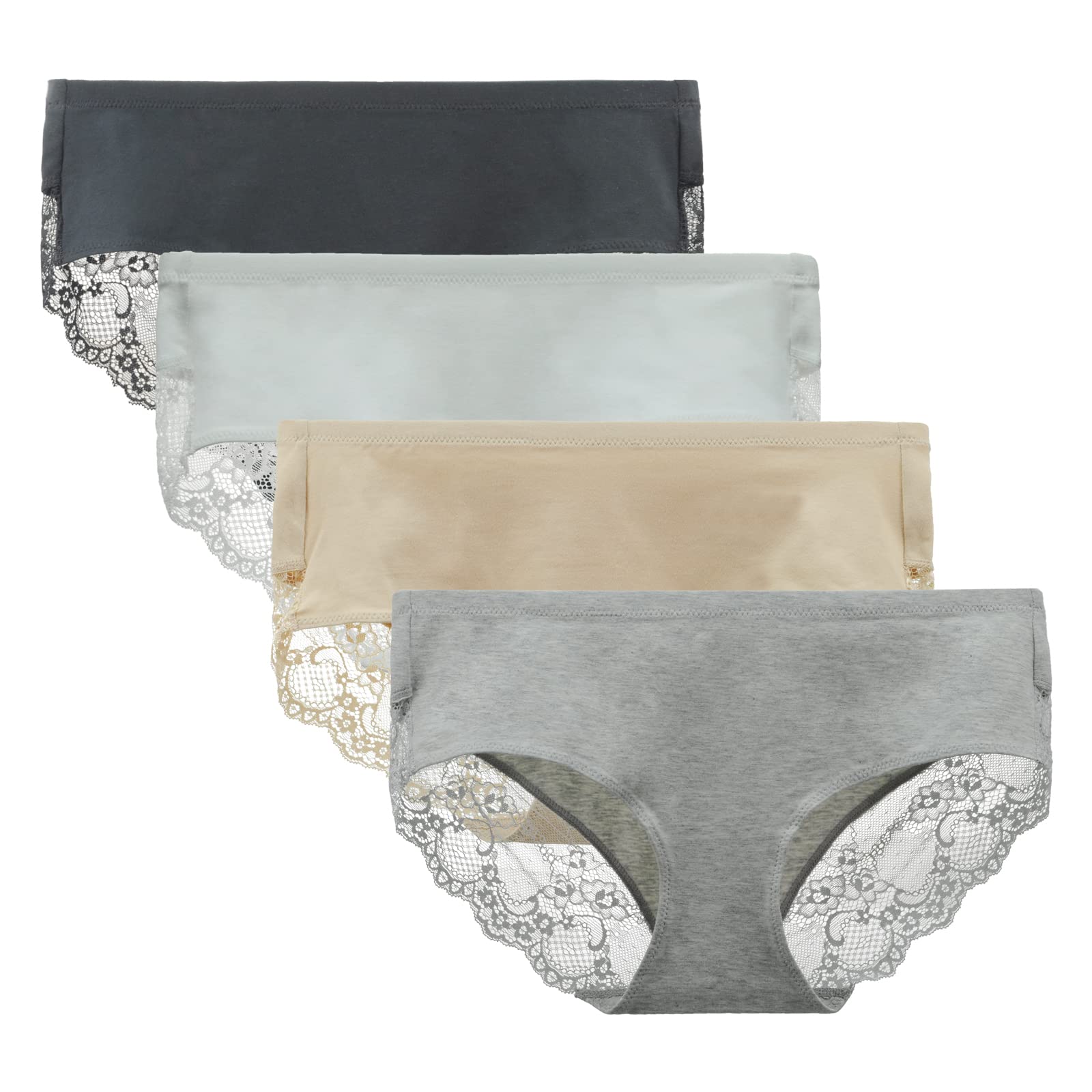 Lace Back Women's Underwear - Mid Rise Full Coverage Panties 4 Pack for Ladies (Regular & Plus Size) | Comfortable Everyday Wear for Work, Sleep & Lounge