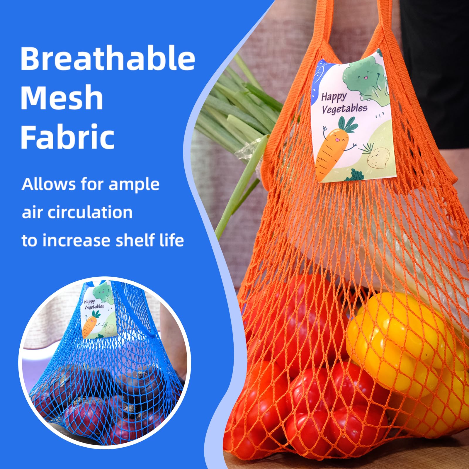 **Reusable Mesh Grocery Bags for Vegetables & Fruits - 2 Pack Washable Cotton Net Produce Bags with Long Handles - Eco-Friendly Shopping Totes for Onions, Organics & Farmers Market**    *(Perfect for Grocery Shopping, Farmers Markets, Zero-Waste Lifestyle & Bulk Food Storage)*