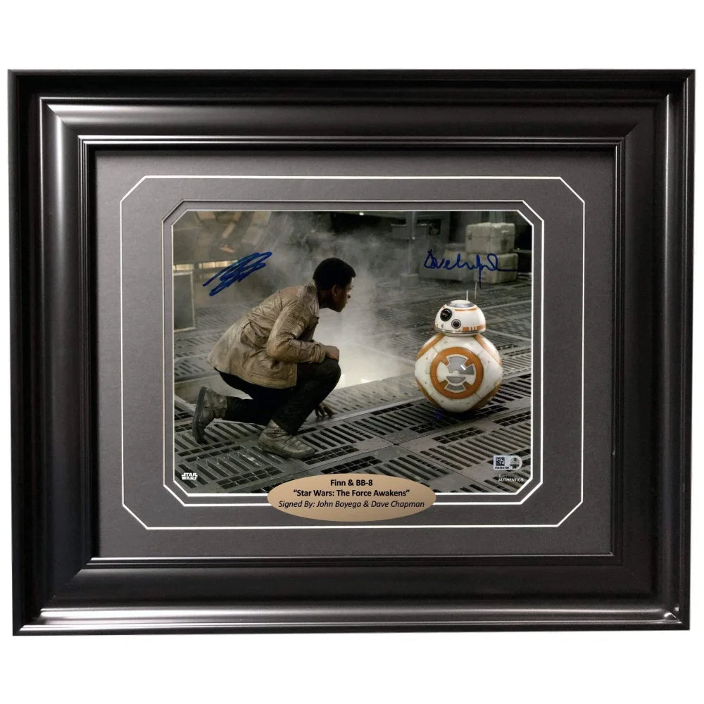 John Boyega & Dave Chapman Autographed Star Wars 8x10 Photo - Framed Finn & BB-8 Collectible with Topps COA - Perfect for Star Wars Fans, Movie Memorabilia Collections & Home Theater Decor