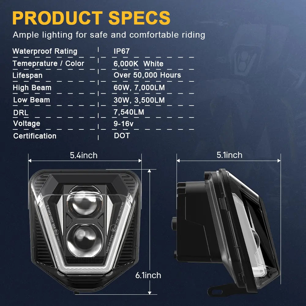 HUSQVARNA 300TE LED Headlight Assembly with White DRL - High Performance Motorcycle Headlight for Off-Road & Night Riding