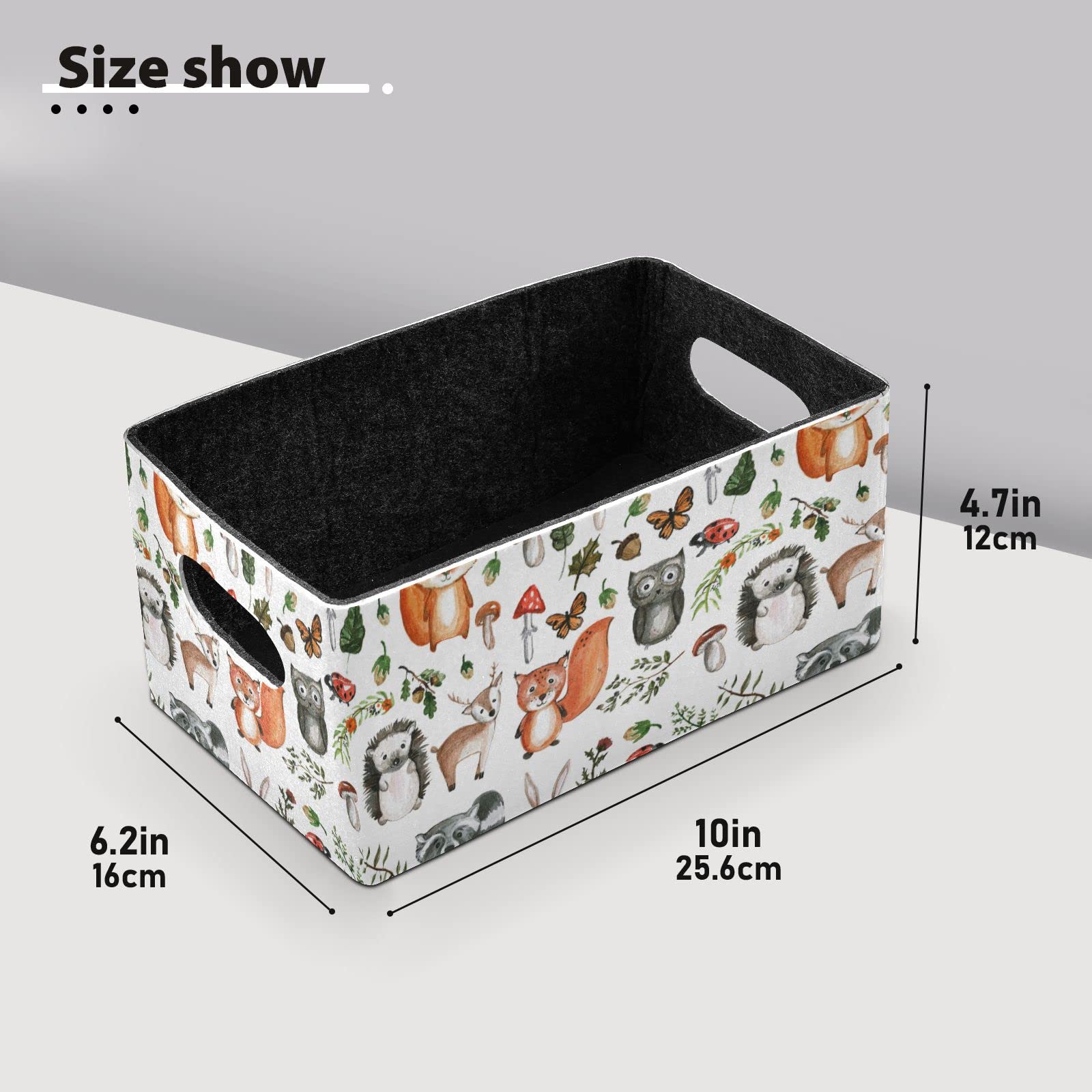 Emelivor 2-Pack Cute Woodland Animals Collapsible Storage Bins - Felt Fabric with Dual Handles for Nursery, Kids Room, Closet Organization - Perfect for Toys, Clothes, Towels & Magazine Storage (Gray/Beige)