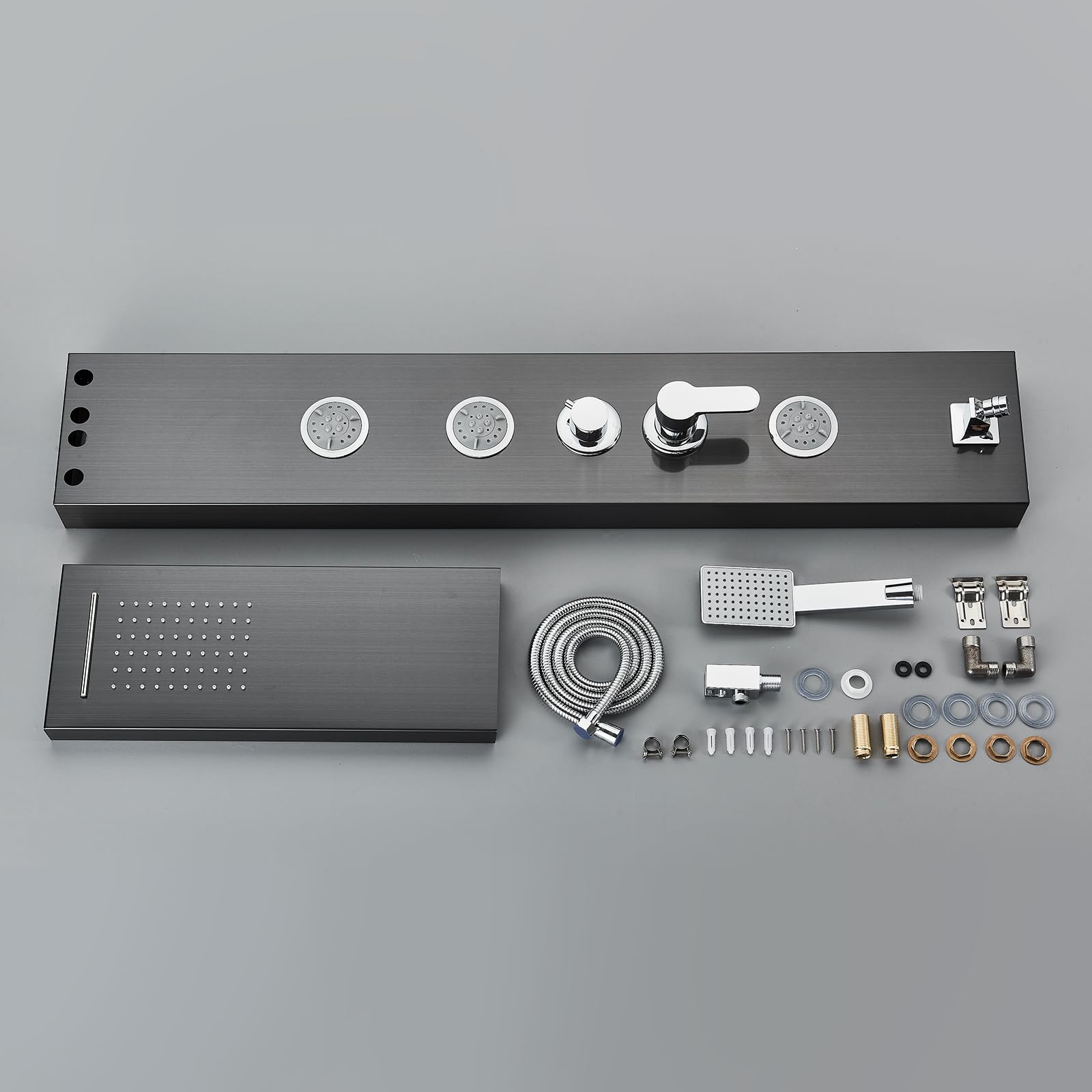 AlenArt Stainless Steel Shower Panel Tower System - Multi-Function Shower with Body Jets, Handheld Sprayer, Rainfall Shower Head & Tub Spout - Wall Mounted Black Shower Panel for Luxury Bathroom Upgrade