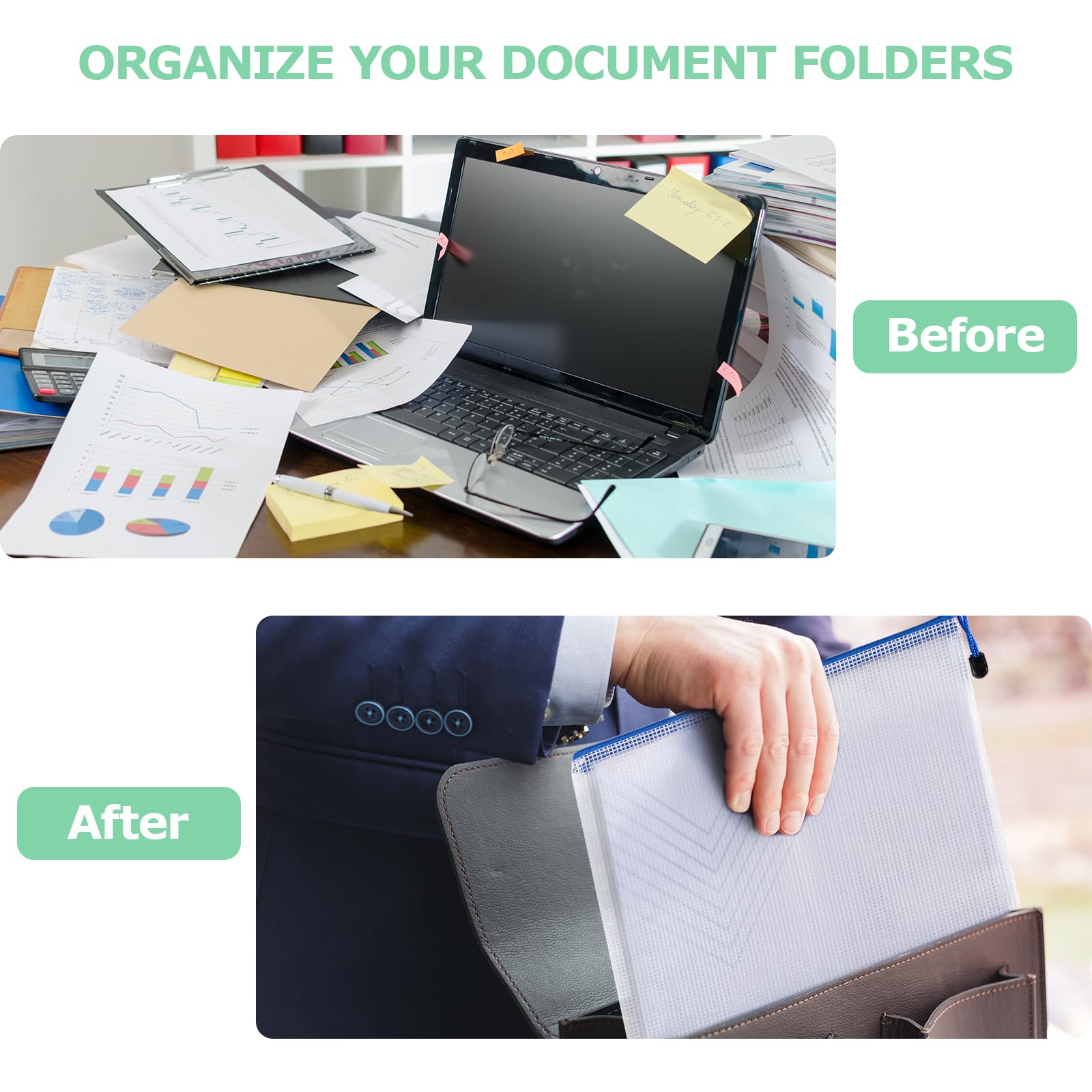 12 Pack A4 Zipper Document Bags - Waterproof Mesh Plastic File Folders for Documents, Cosmetics, Travel Accessories - Perfect for Office, School, Travel & Organizing
