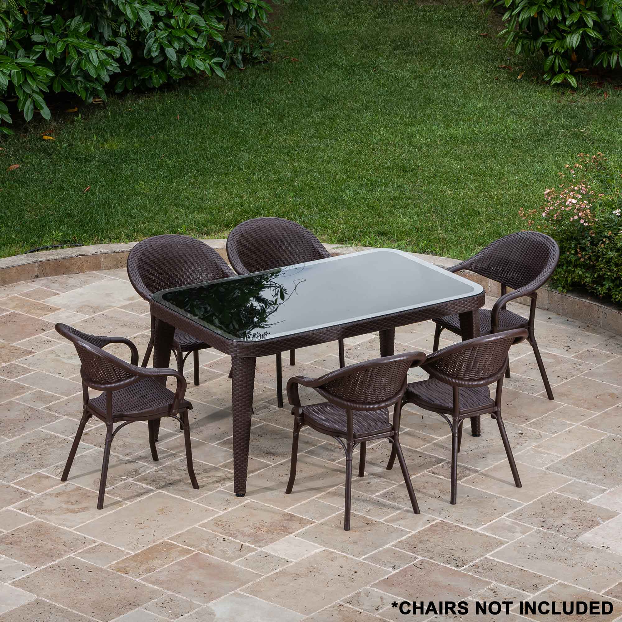 Outdoor Dining Table 90x150cm - Weather Resistant Wenge Wood with Tempered Glass Top - Perfect for Patio, Garden & Backyard BBQs