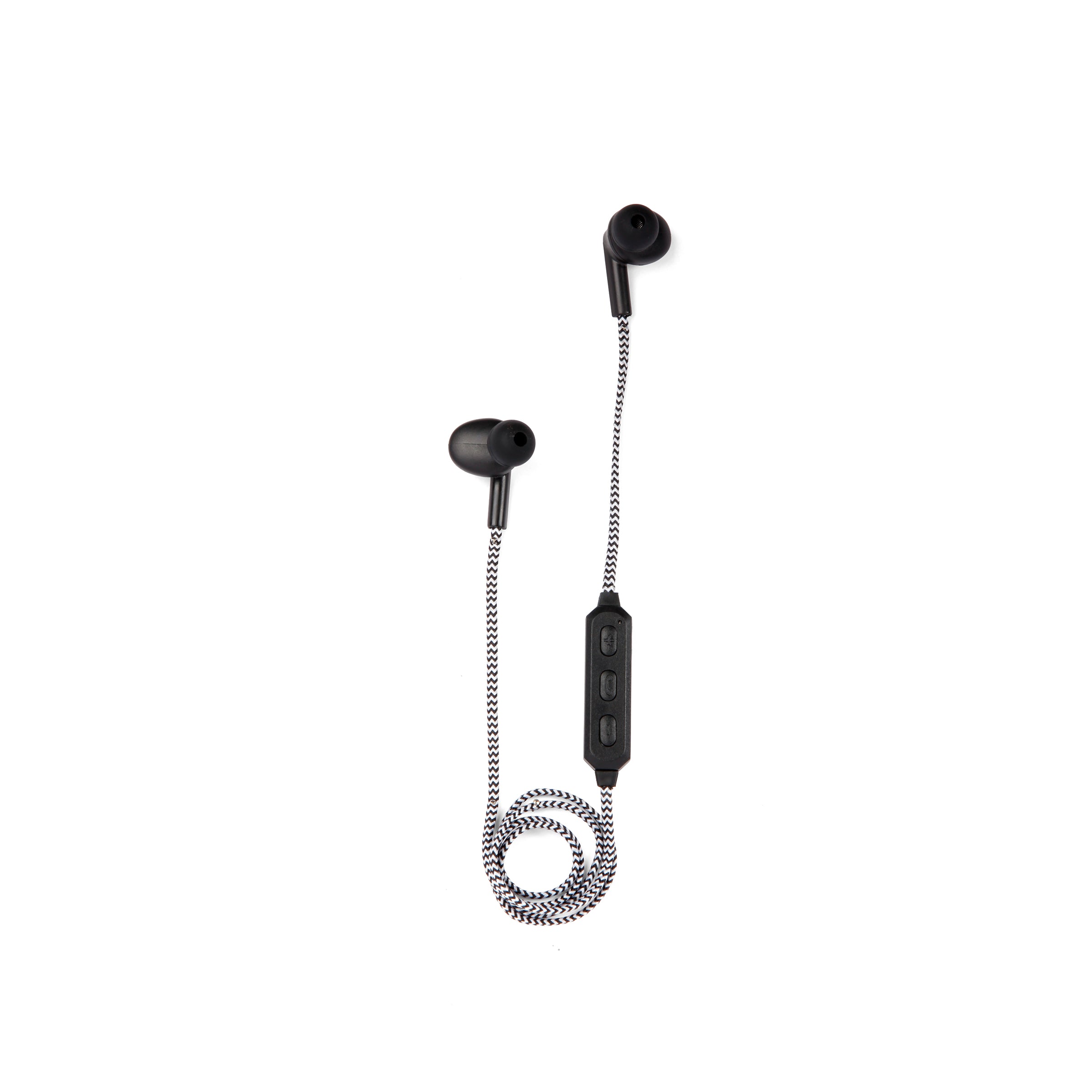Wireless Earbuds with Braided Cotton Cable - Bluetooth Headphones for Running, Workout & Travel - Black Noise Cancelling Earphones for iPhone Android Devices