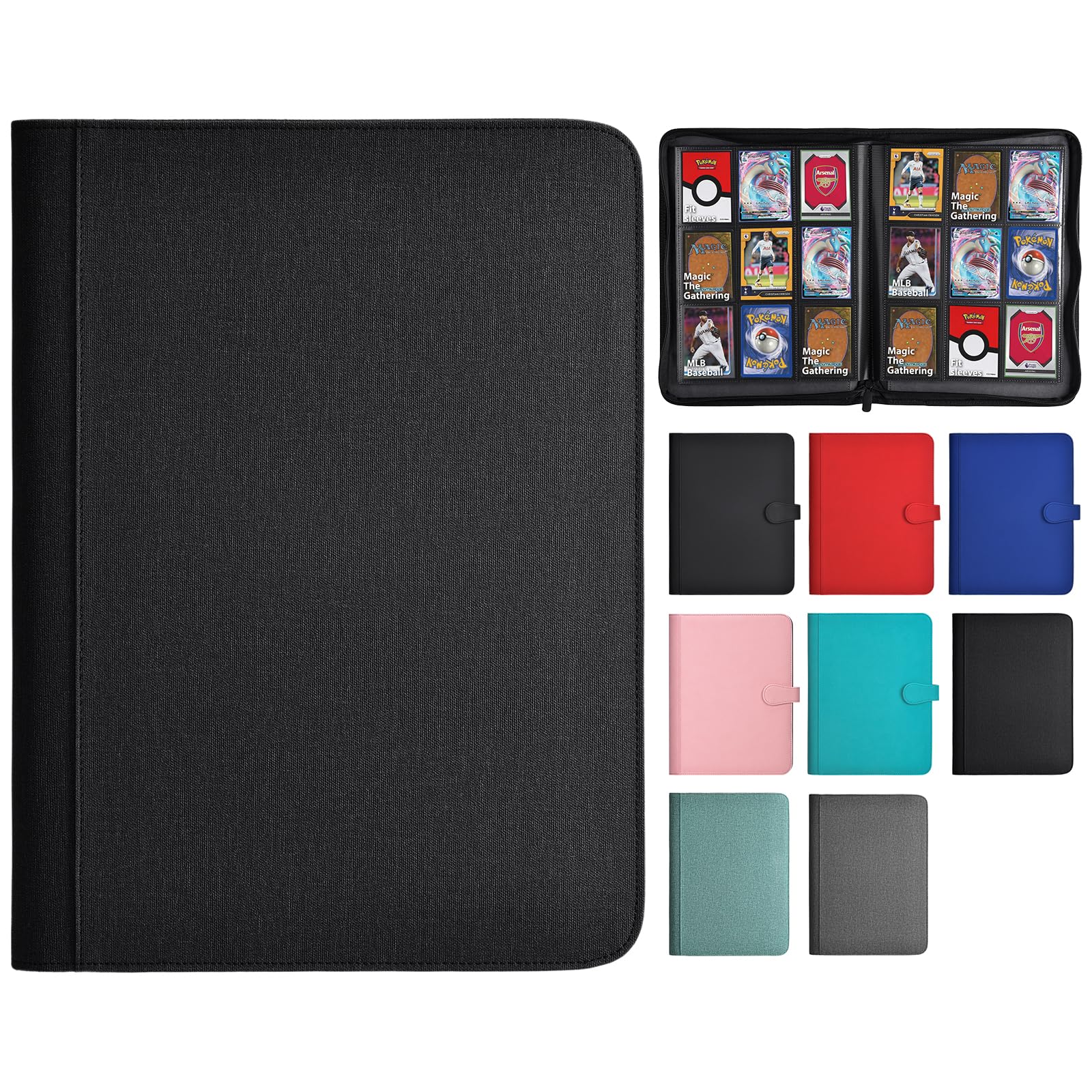 HerriaT 9-Pocket Trading Card Binder - Premium PU Leather Cover Holds 360 Cards | Durable Card Collection Album for YuGiOh, MTG, TCG, Pokemon, Sports Cards | Perfect for Gaming Tournaments & Card Collectors