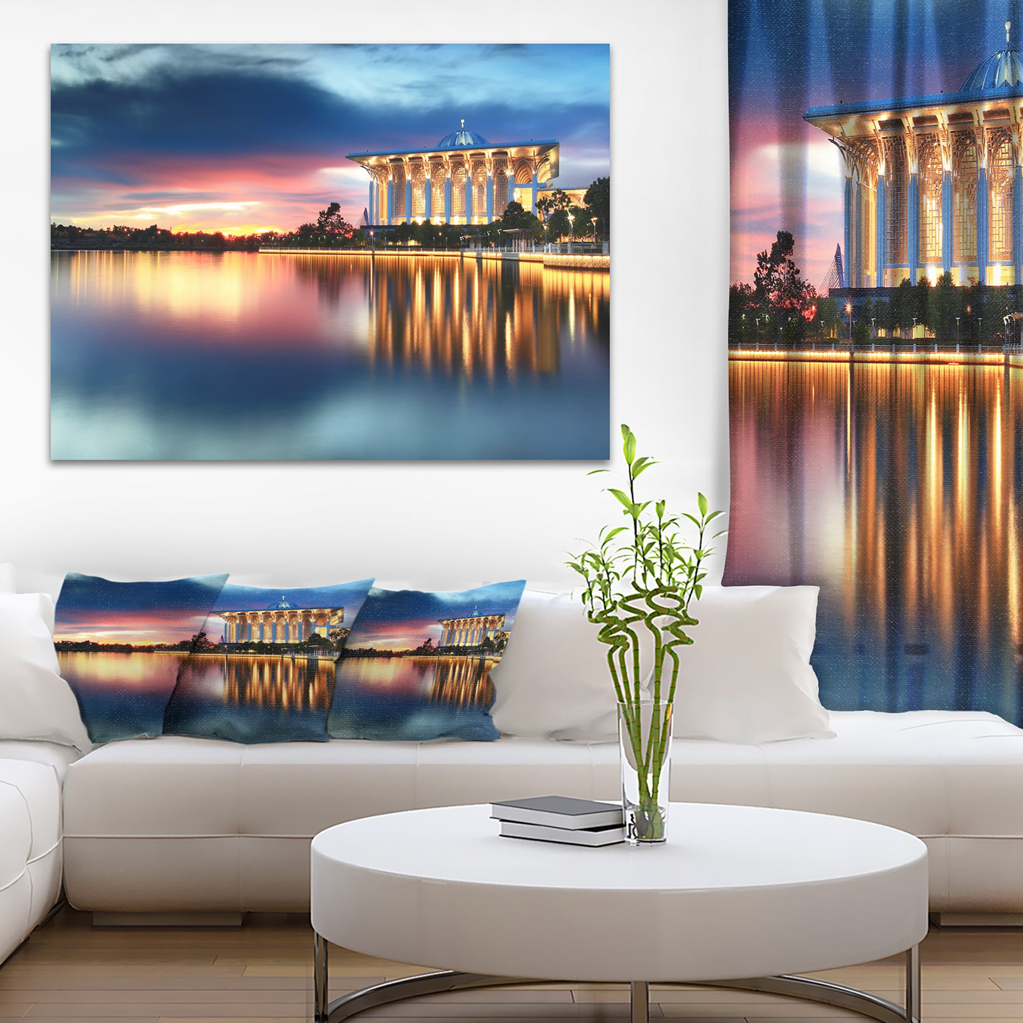Stunning Iron Mosque Malaysia Panorama Seashore Wall Art - Premium Canvas Print for Home & Office Decor - Perfect for Living Room, Bedroom or Coastal Themed Spaces