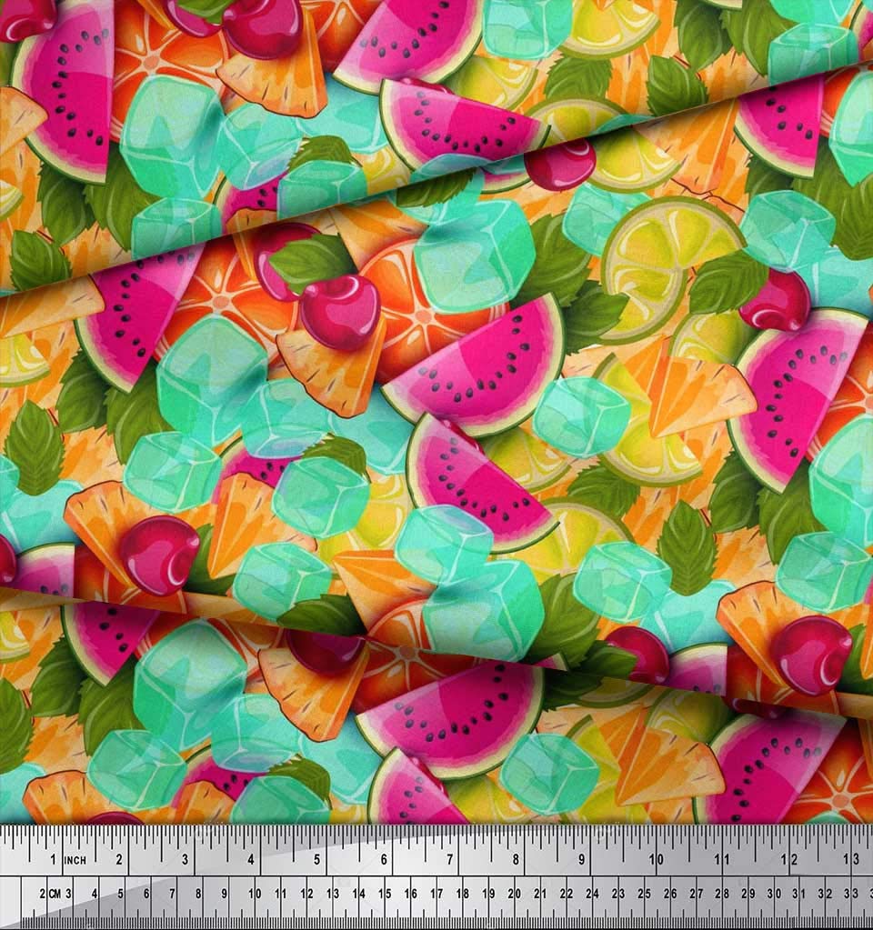 Soimoi 100% Cotton Canvas Fabric by The Yard - 42 Inch Wide - Pink Lemon Slice, Cherry & Watermelon Fruit Pattern Material for DIY Crafts, Quilting, Home Decor and Sewing Projects