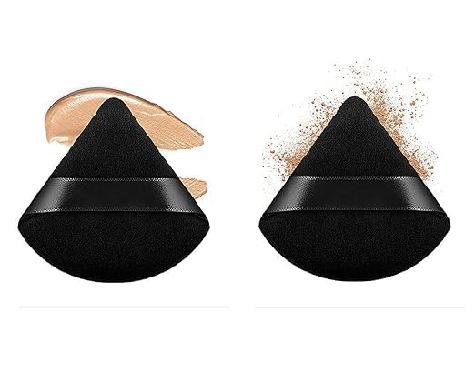 BJIK® 2-Pack Soft Triangle Powder Puffs - Premium Makeup Sponge for Loose Powder & Foundation - Beauty Blender for Flawless Face & Body Makeup Application (Black) | Perfect for Professional Makeup Artists & Everyday Beauty Routine