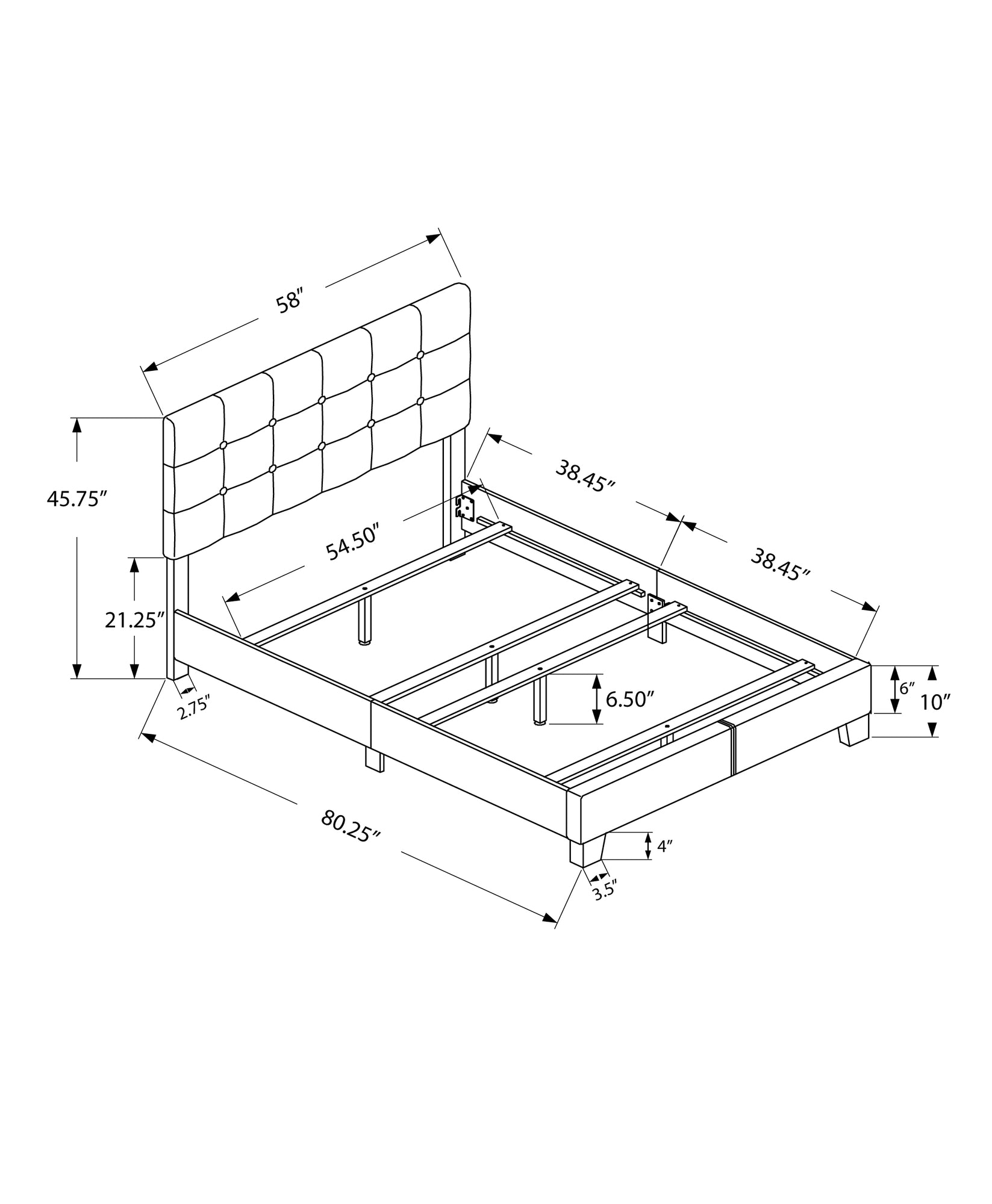 Full Size Bed Frame with Grey Linen Upholstery - Modern Platform Bed for Bedroom, Guest Room & Dorm