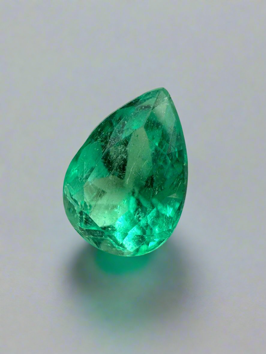 1.65 Carat Vivid Blue-Green Natural Loose Colombian Emerald Pear Cut Gemstone for Jewelry Making & Engagement Rings
