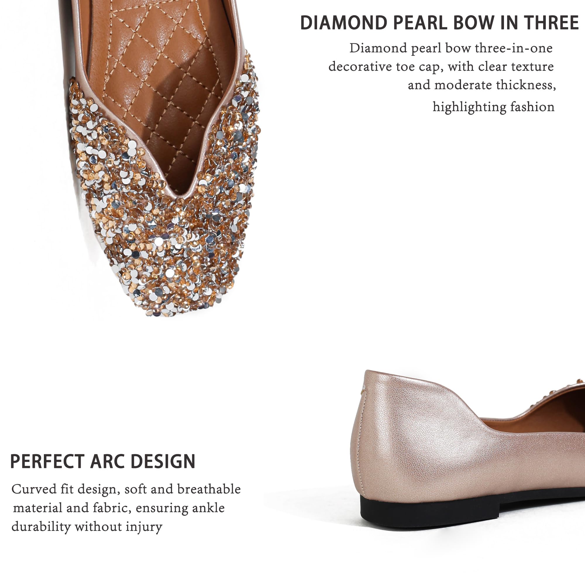 Sparkly Rhinestone Ballet Flats for Women - Comfortable Square Toe Slip-On Dress Shoes for Wedding, Party & Work - Low Heel Fashion Shoes for Everyday Wear