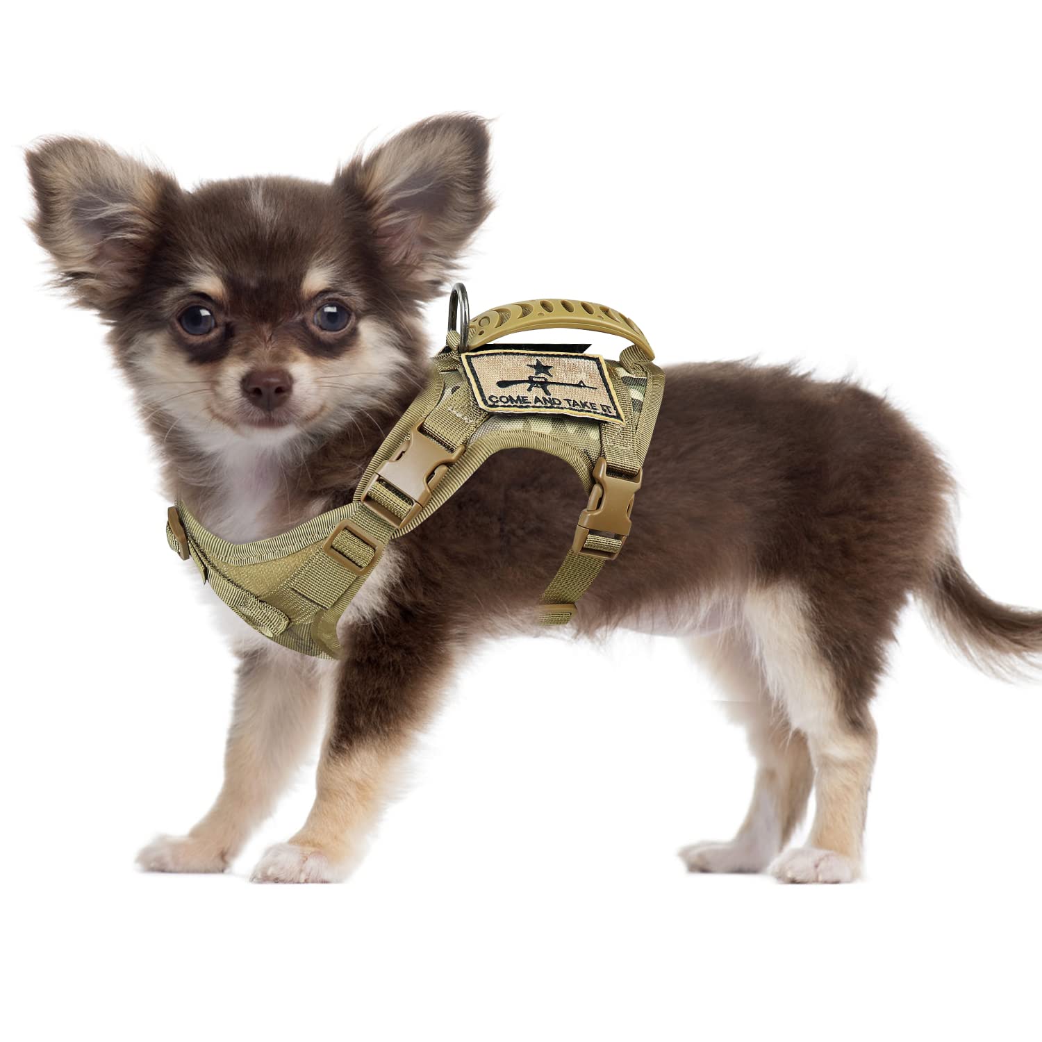 Tactical Dog Harness - Adjustable Military MOLLE Vest with Rubber Handle for Outdoor Training & Working - X-Small Beige (Pack of 1) - Perfect for Hiking, Police K9, Search & Rescue Missions