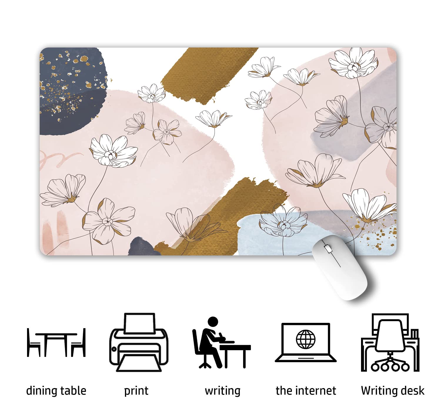 XXL Extended Gaming Mouse Pad with Non-Slip Rubber Base - Waterproof Large Keyboard Mat for Office, Home & Gaming - Floral Leaves Design Desk Decor for Work, Writing & PC Setup