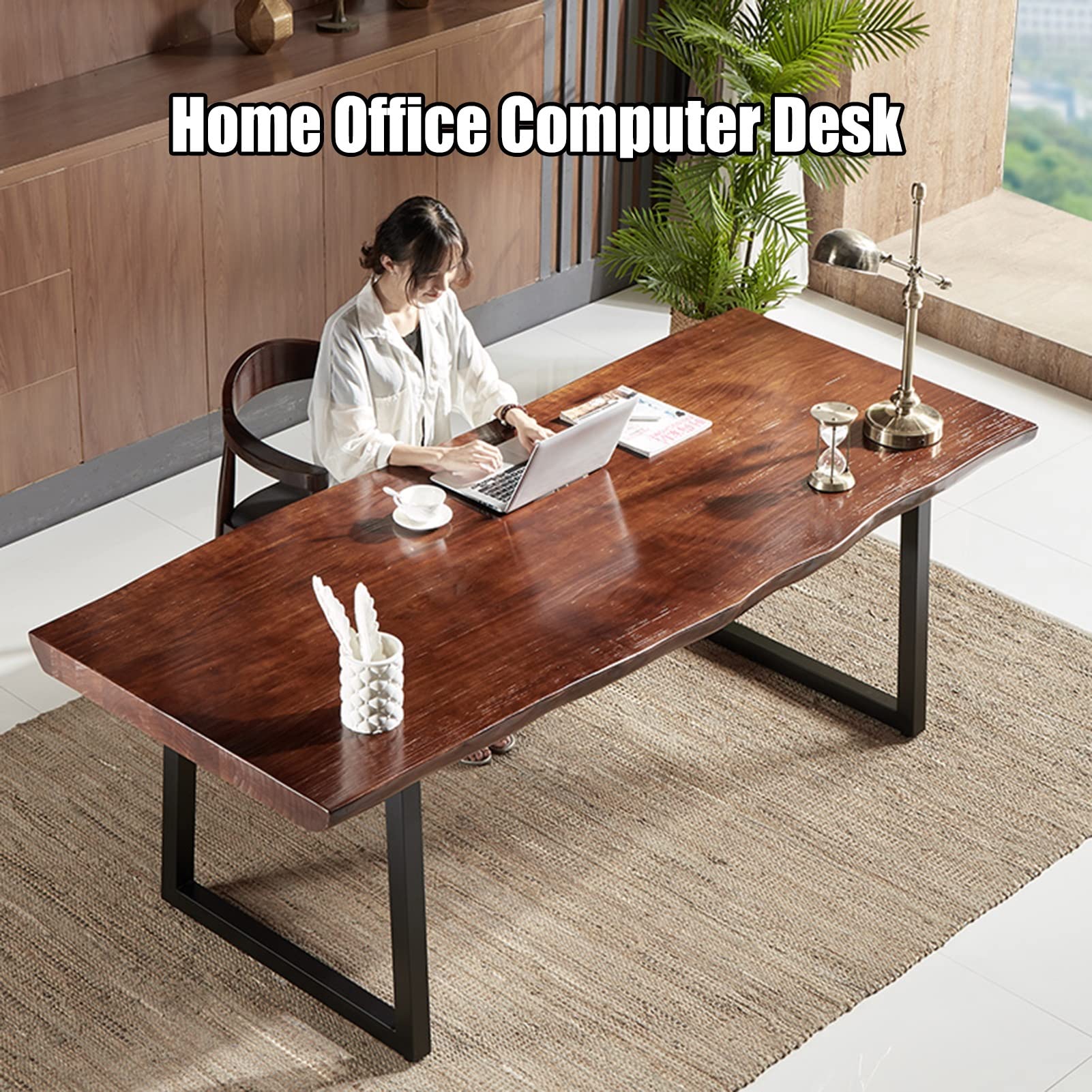 Premium Solid Wood Computer Desk with Sturdy Wrought Iron Legs - 180x80x75cm Modern Home Office Desk, Study & Writing Table (5cm Thick Desktop, Easy Assembly) - Perfect for Remote Work, Online Classes & Small Space Home Offices