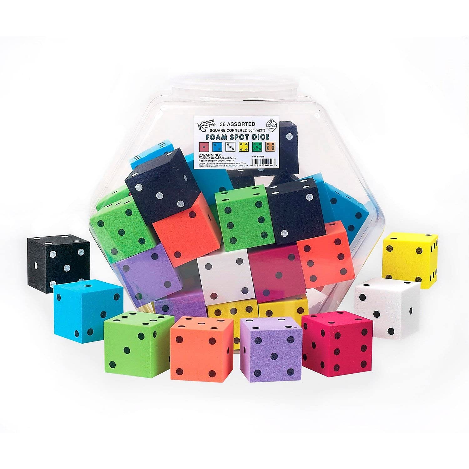 Koplow Games Assorted 2 Inch Foam Dice Set - Soft Safe Foam Dice for Classroom, Board Games, Math Learning & Kids Activities