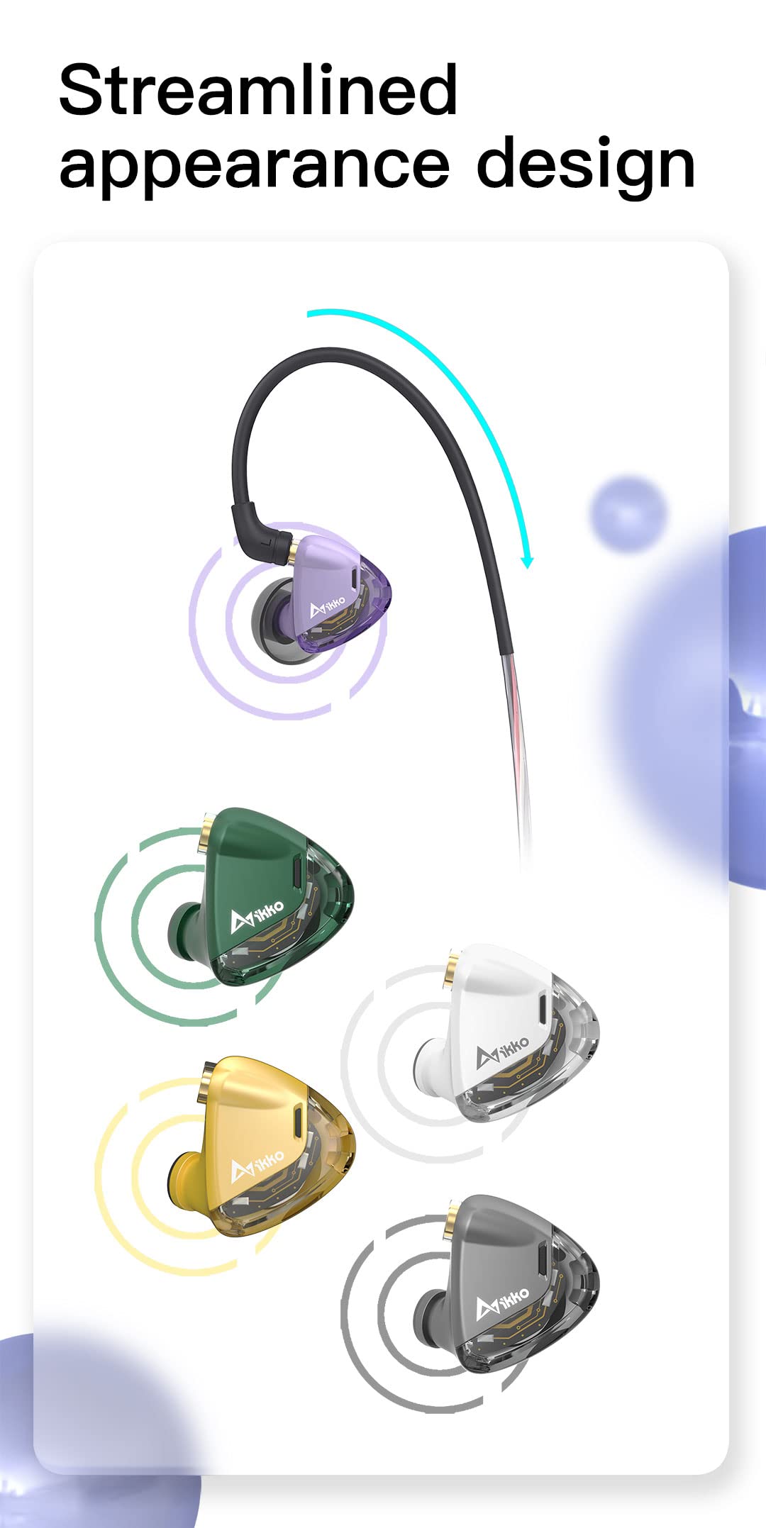 IKKO Opal OH2 HiFi Wired Earphones with Detachable MMCX Cable - High Resolution Dynamic Driver In-Ear Monitors for Audiophiles & Musicians (Yellow) - Perfect for Studio Recording, Gaming & Travel