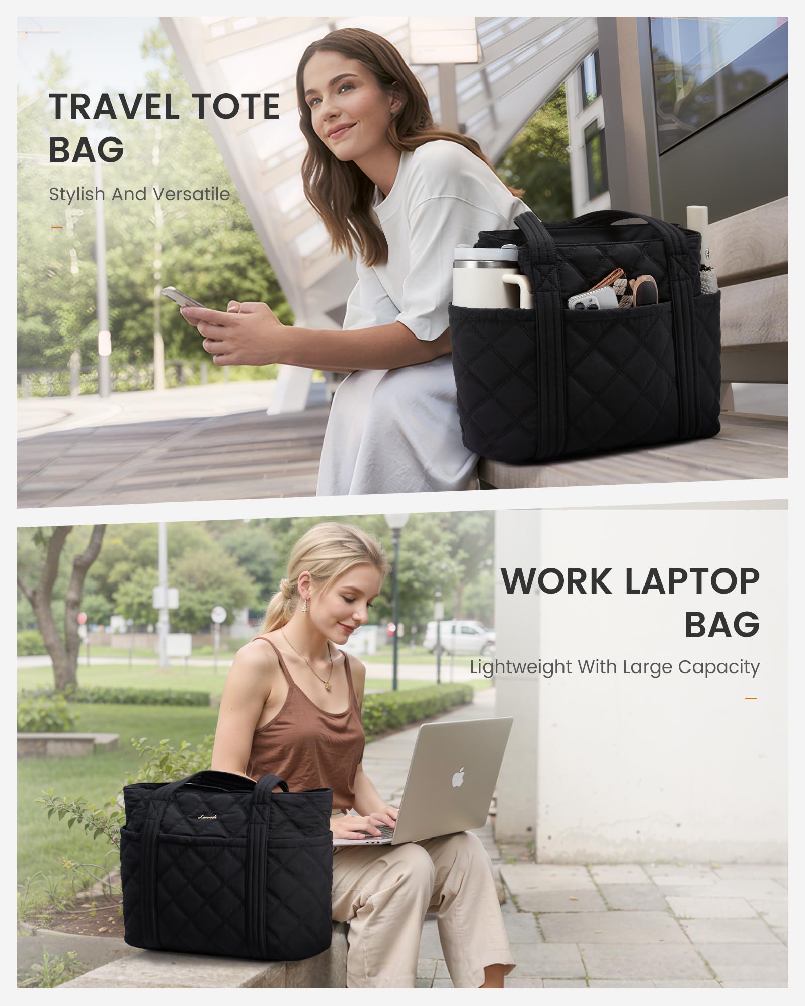 LOVEVOOK Women's Puffer Tote Bag - Insulated Puffy Laptop Handbag with Zipper for Work, Travel & Gym - Stylish Shoulder Bag for Teachers, Nurses & Professionals - Perfect for Office Commute, Business Trips & Daily Errands