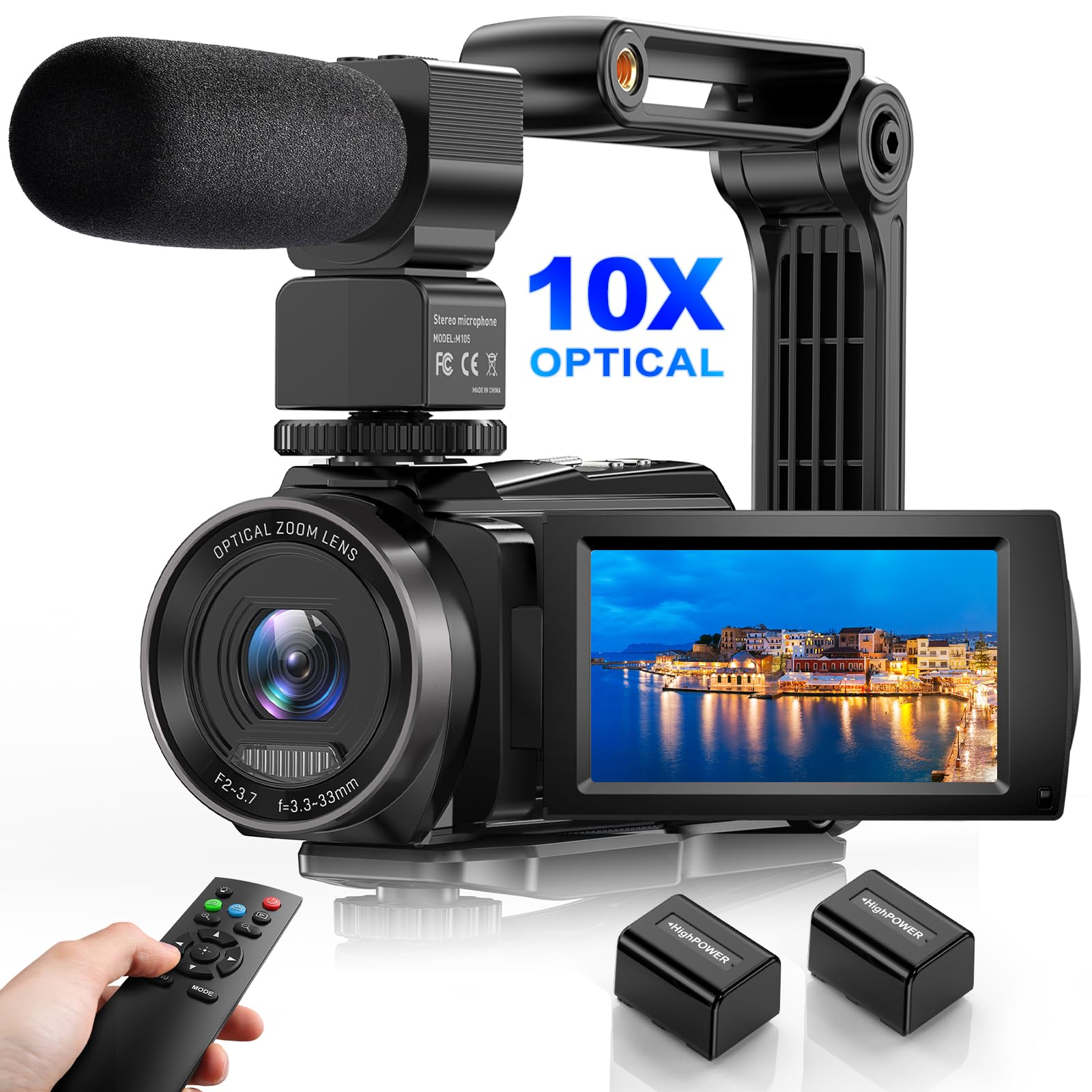 5K Video Camera Camcorder with 10X Optical Zoom | 48MP UHD 30FPS Vlogging Camera for YouTube | 270° Rotating 3