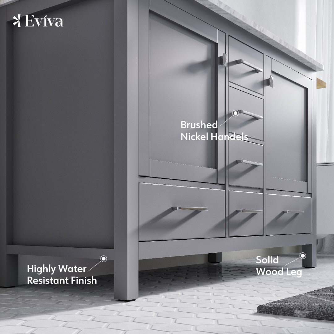 Eviva Aberdeen 48-Inch Gray Bathroom Vanity with Sink - Modern Double Sink Bathroom Cabinet for Master Bath & Powder Room Remodel