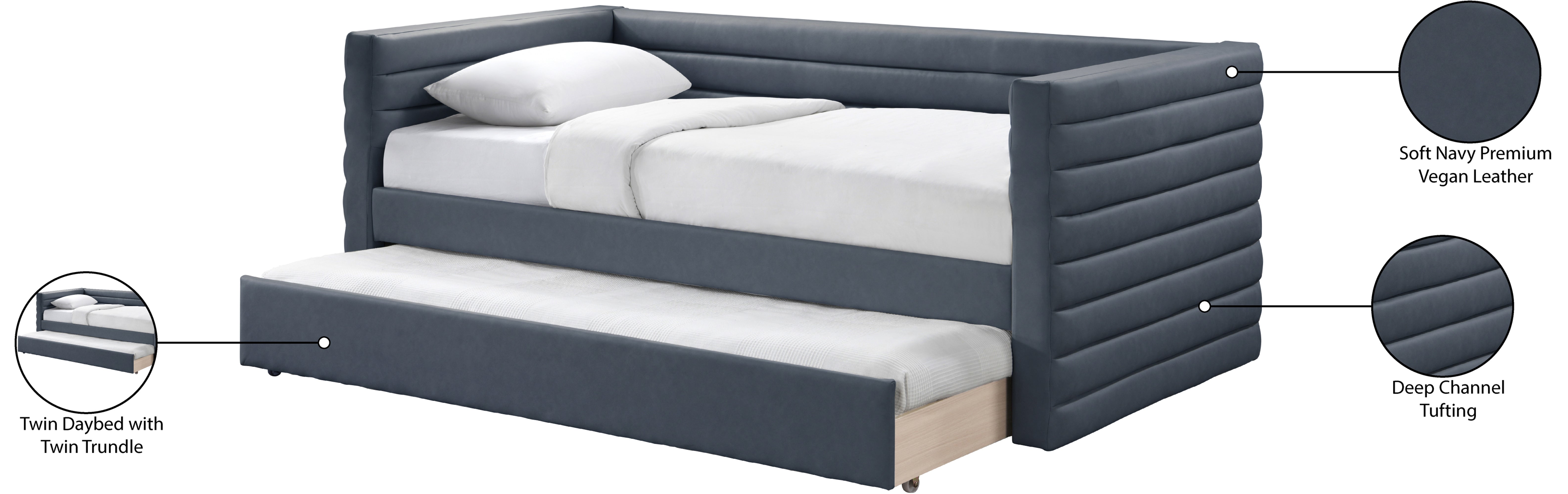 Beverly Vegan Leather Daybed - Modern Faux Leather Sofa Bed for Living Room, Guest Room & Small Spaces | Comfortable Sleeper Couch with Premium PU Leather
