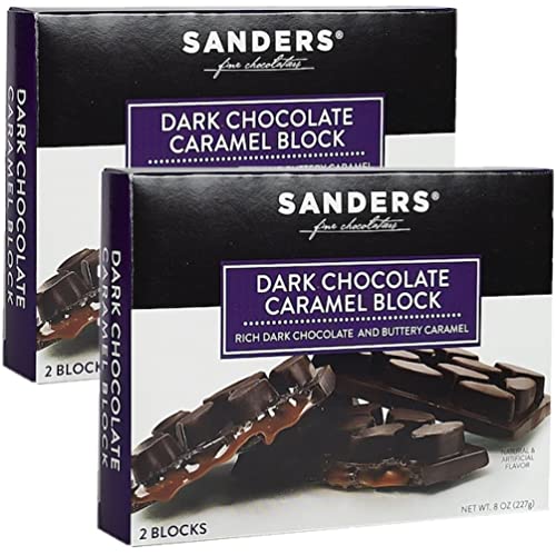 Sanders Dark Chocolate Caramel Blocks - 8oz (Pack of 2) | Premium Gourmet Chocolate Bars for Gifts, Baking & Desserts | Perfect for Holidays, Parties & Chocolate Lovers