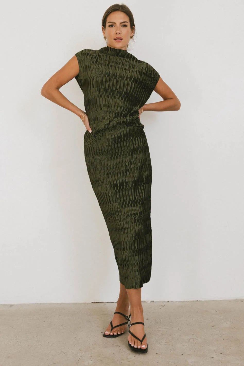 Dream Textured Skirt in Dark Moss - Flowy A-Line Midi Skirt for Women | Perfect for Office, Date Night & Summer Outfits | FINAL SALE