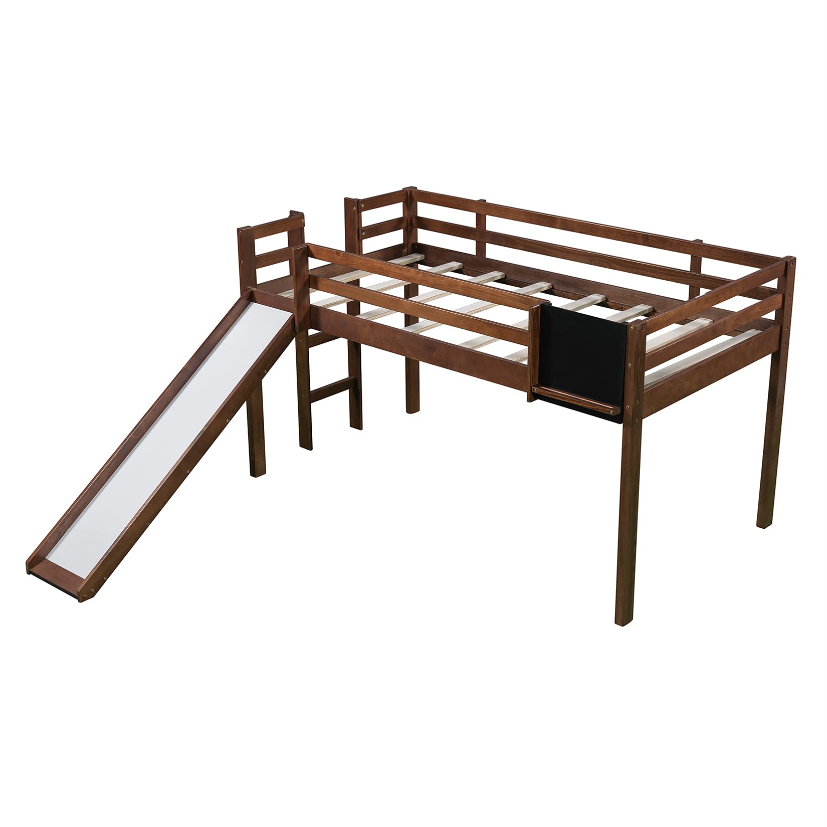 Twin Low Loft Bed Frame for Kids & Teens - Sturdy Wooden Junior Loft Bed with Ladder - Perfect for Small Bedrooms & Shared Spaces (Walnut Finish)