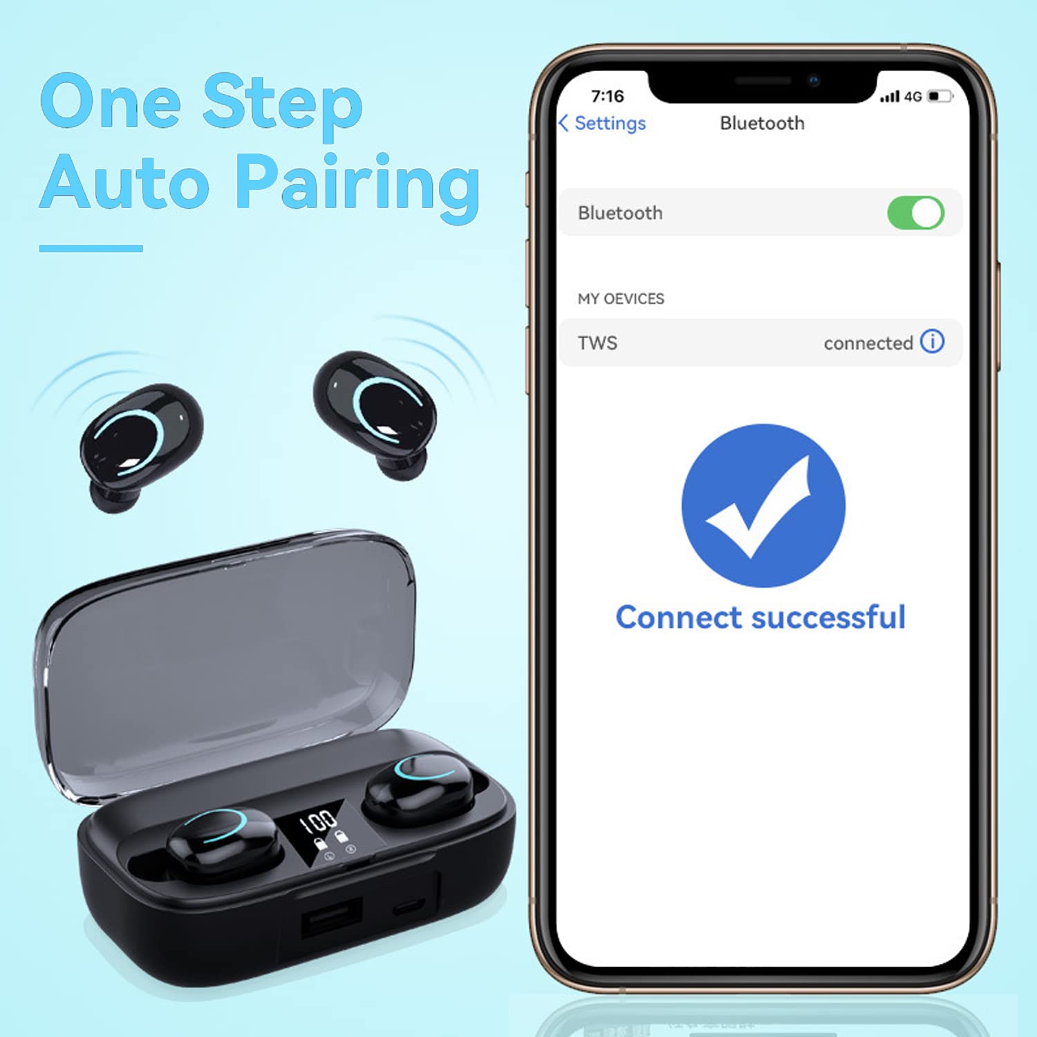 Wireless Earbuds Bluetooth 5.2 with Mic, Smart Noise Cancelling, LED Display & Fast Charging Case - Touch Control In-Ear Headphones for Sports, Work, Gym & Travel