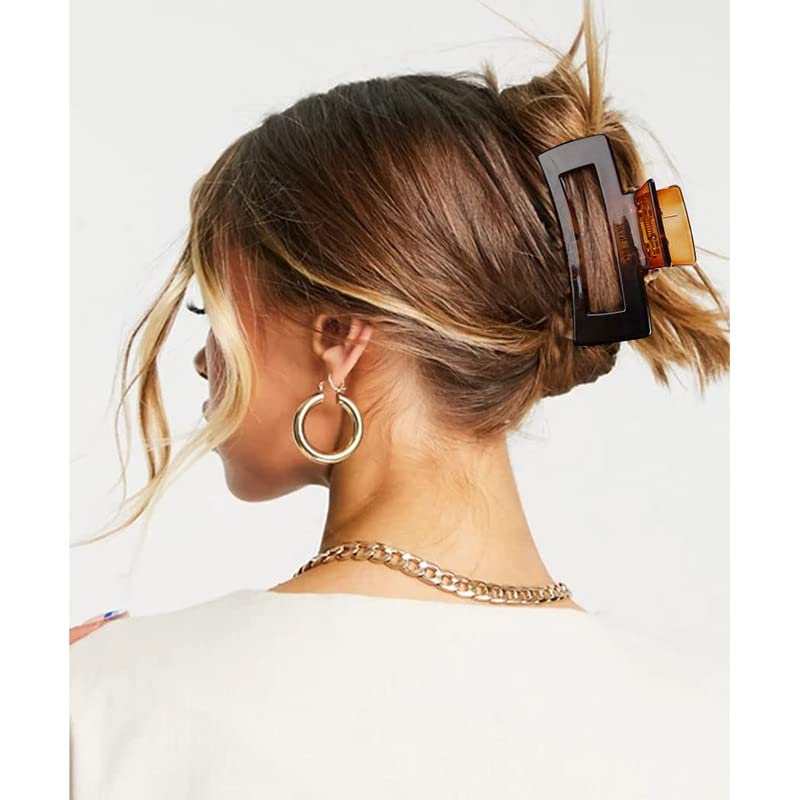 Staila 4 Pack Large Non-Slip Acrylic Banana Claw Hair Clips for Thick Hair - Rectangular Jaw Hair Clips for Women & Girls (4 Colors) - Perfect for Updos, Ponytails & Everyday Hairstyles