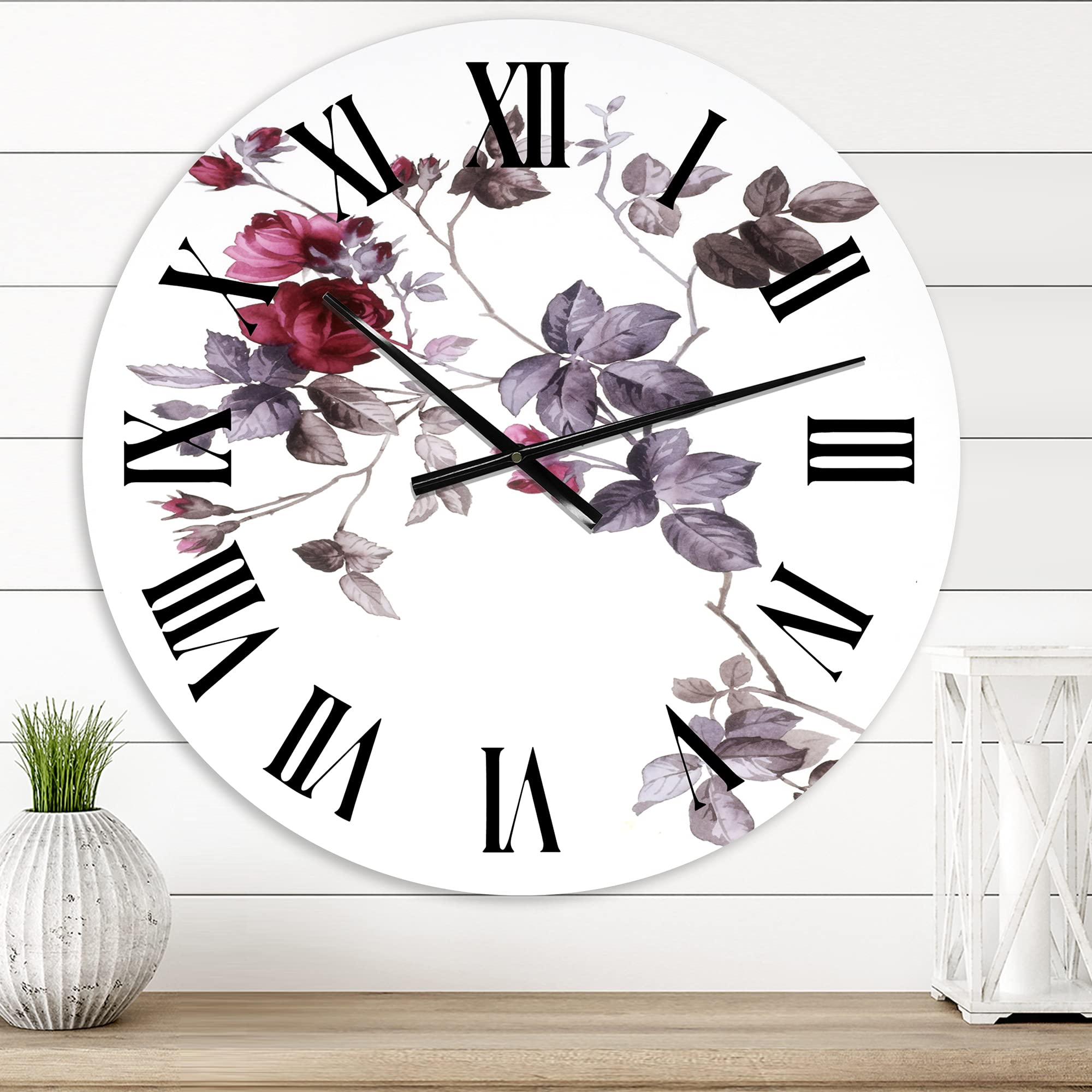 Purple Wildflowers II Large Wall Clock - Floral & Botanical Decor for Home, Office, Living Room | Silent Non-Ticking Modern Clock