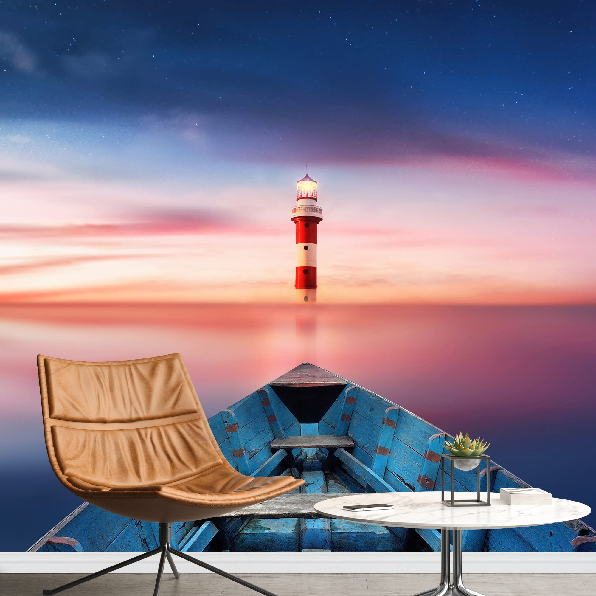 Seaside Lighthouse Removable Wallpaper - 66x96 Inch Peel and Stick Wall Mural for Bedroom, Living Room, Nursery Decor | Easy to Apply & Remove | Coastal Theme Home Wall Sticker