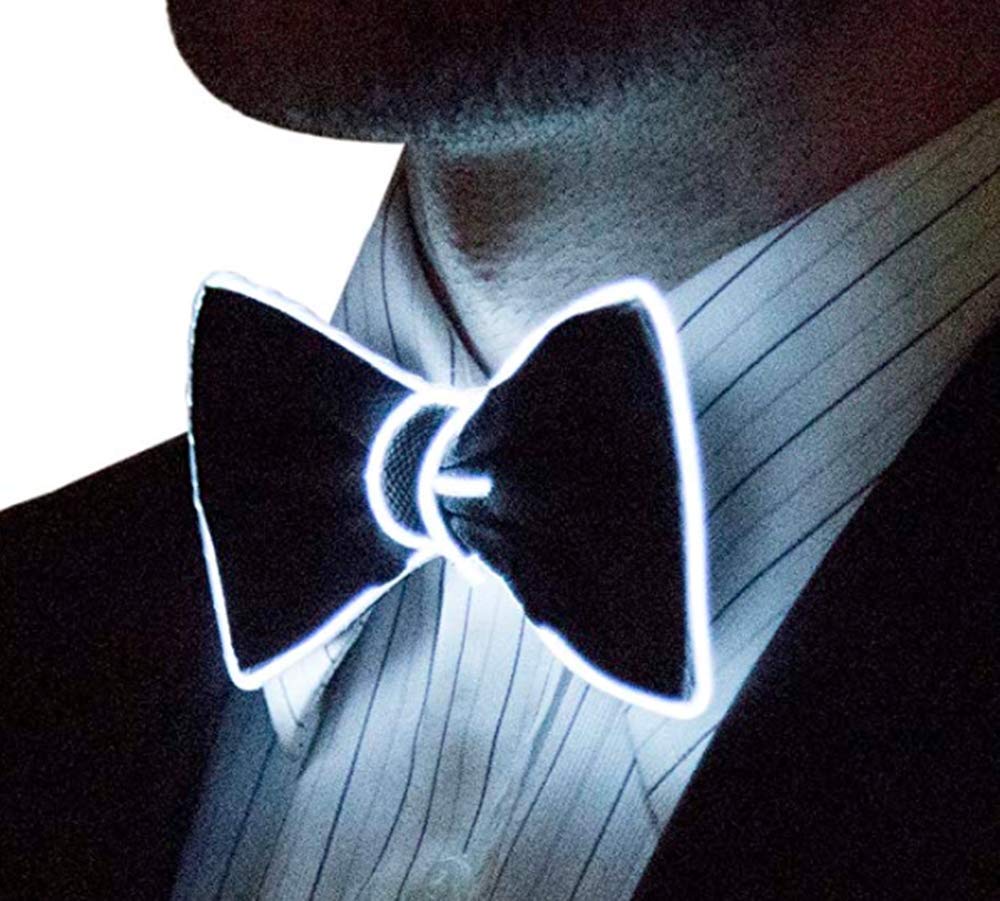 Glowing LED Bow Tie - Adjustable Light Up Bowtie with EL Wire for Men & Women - Perfect for Raves, Parties, Halloween & Cosplay Costumes
