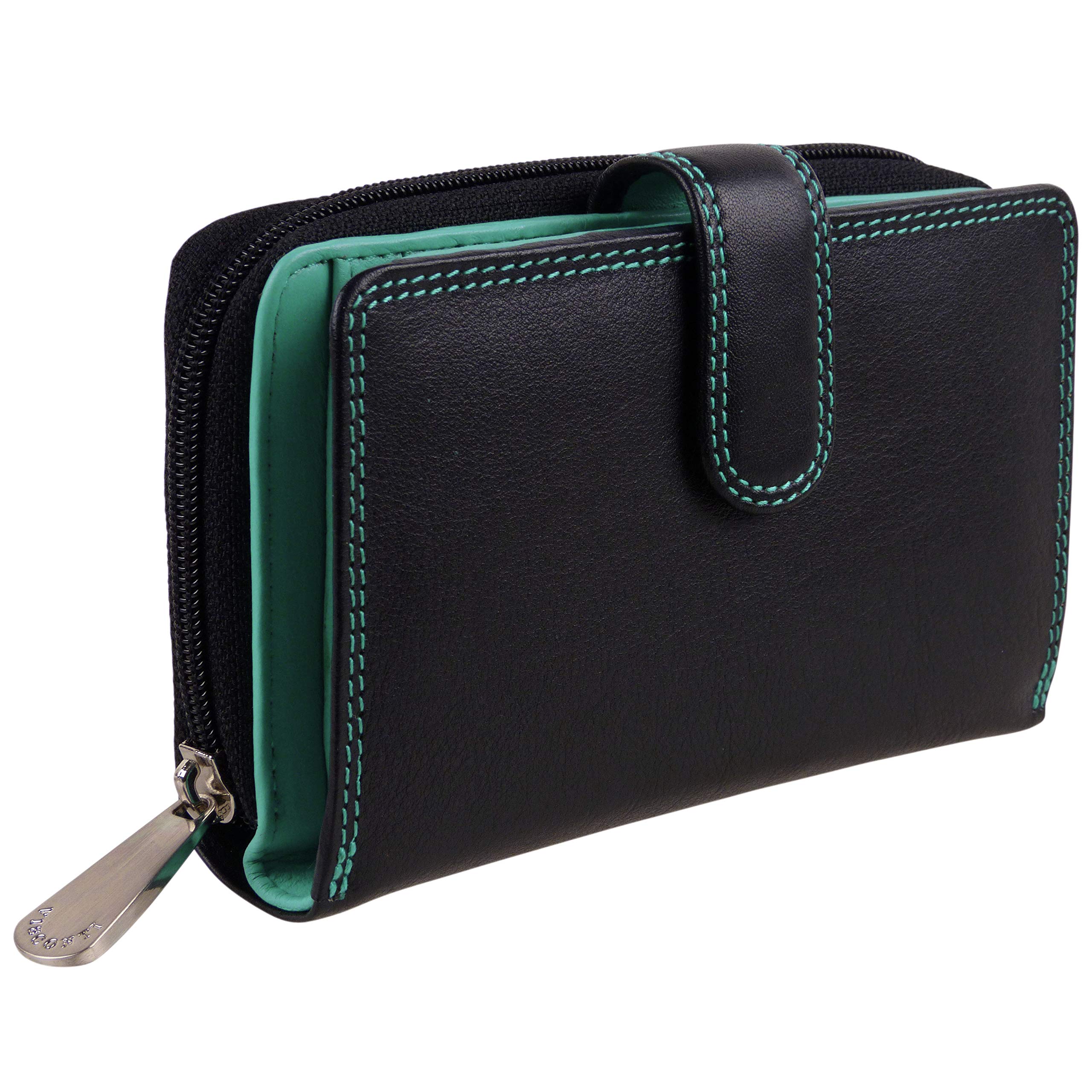Women's Soft Leather & Aqua Two Tone Purse Wallet - Stylish Crossbody Bag for Everyday Use, Travel & Shopping