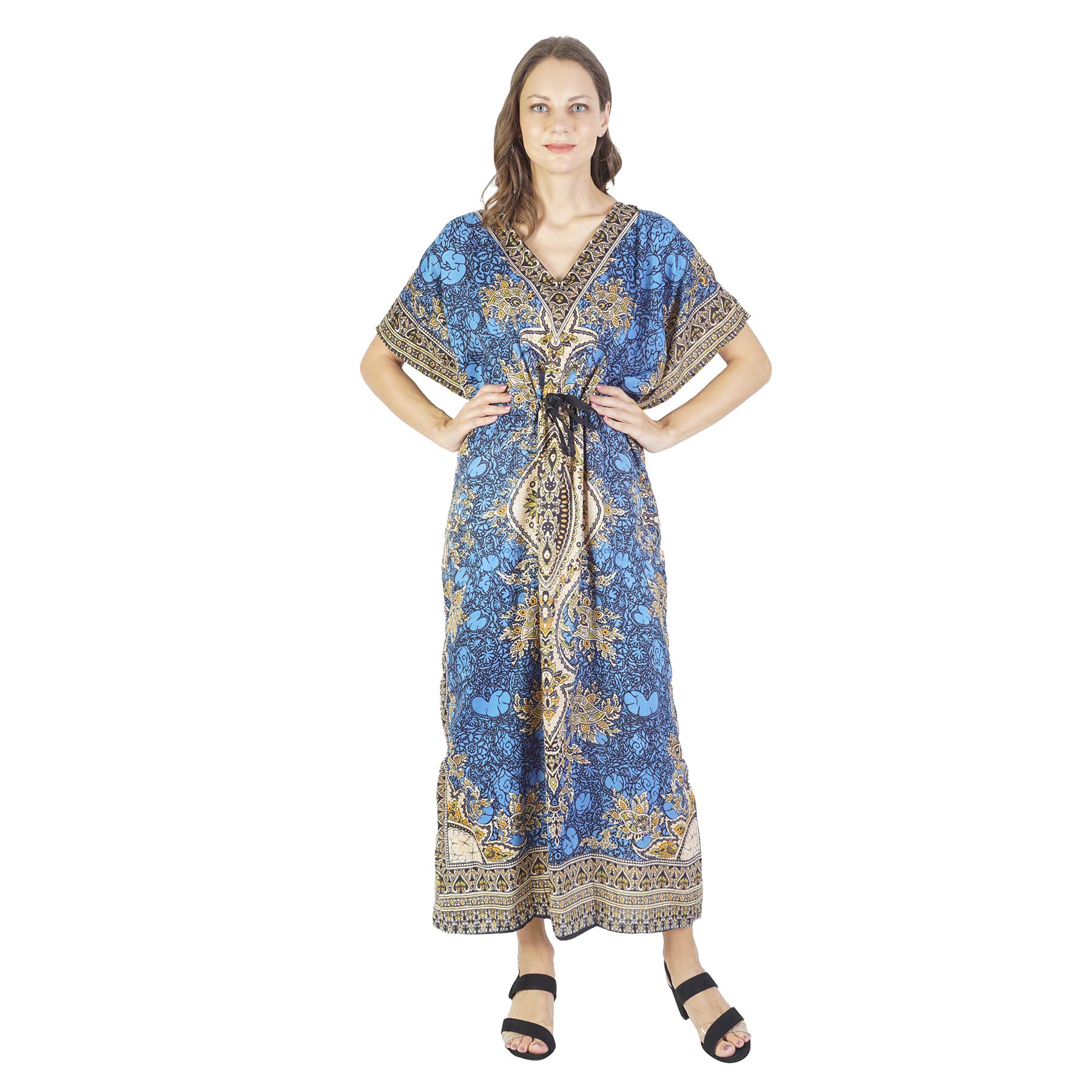 Teal Women's Maxi Dress Kaftan - Flowy Long Nightgown & Elegant Evening Gown for Beach, Lounge & Sleepwear | Plus Size Boho Chic Summer Dress