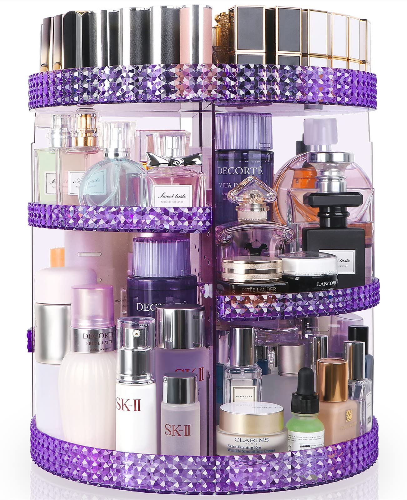 360 Degree Rotating Makeup Organizer - Extra Large Capacity Cosmetic Storage with 7 Removable Layers | Spinning Perfume & Skincare Organizer for Dresser or Countertop (Purple) | Perfect for Vanity, Bathroom & Bedroom Organization
