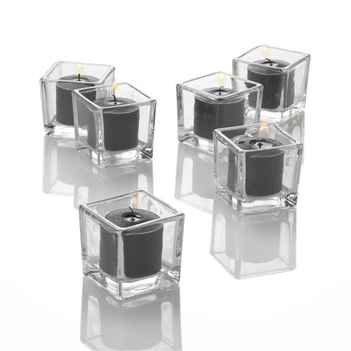 Richland Set of 72 Eastland Square Votive Holders & 72 Unscented Black Votive Candles - Perfect for Weddings, Parties, Home Decor, and Romantic Ambiance