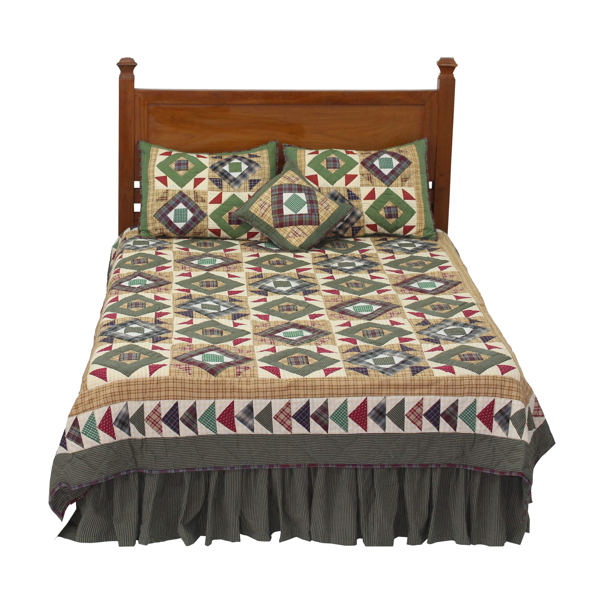 Handmade Prairie Road Twin Quilt Set - 3 Piece Cotton Patchwork Bedding (65