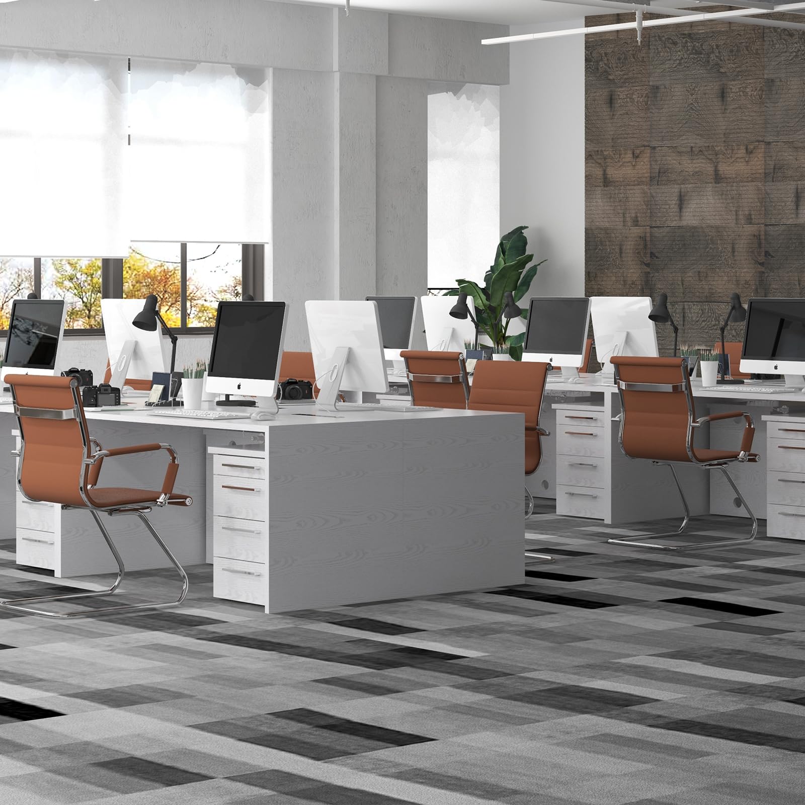 Premium Heavy Duty Office Chair - Ergonomic Leather Conference & Guest Chair with Lumbar Support, Set of 2 (Cafe Brown) - Perfect for Reception Areas, Meeting Rooms & Home Offices
