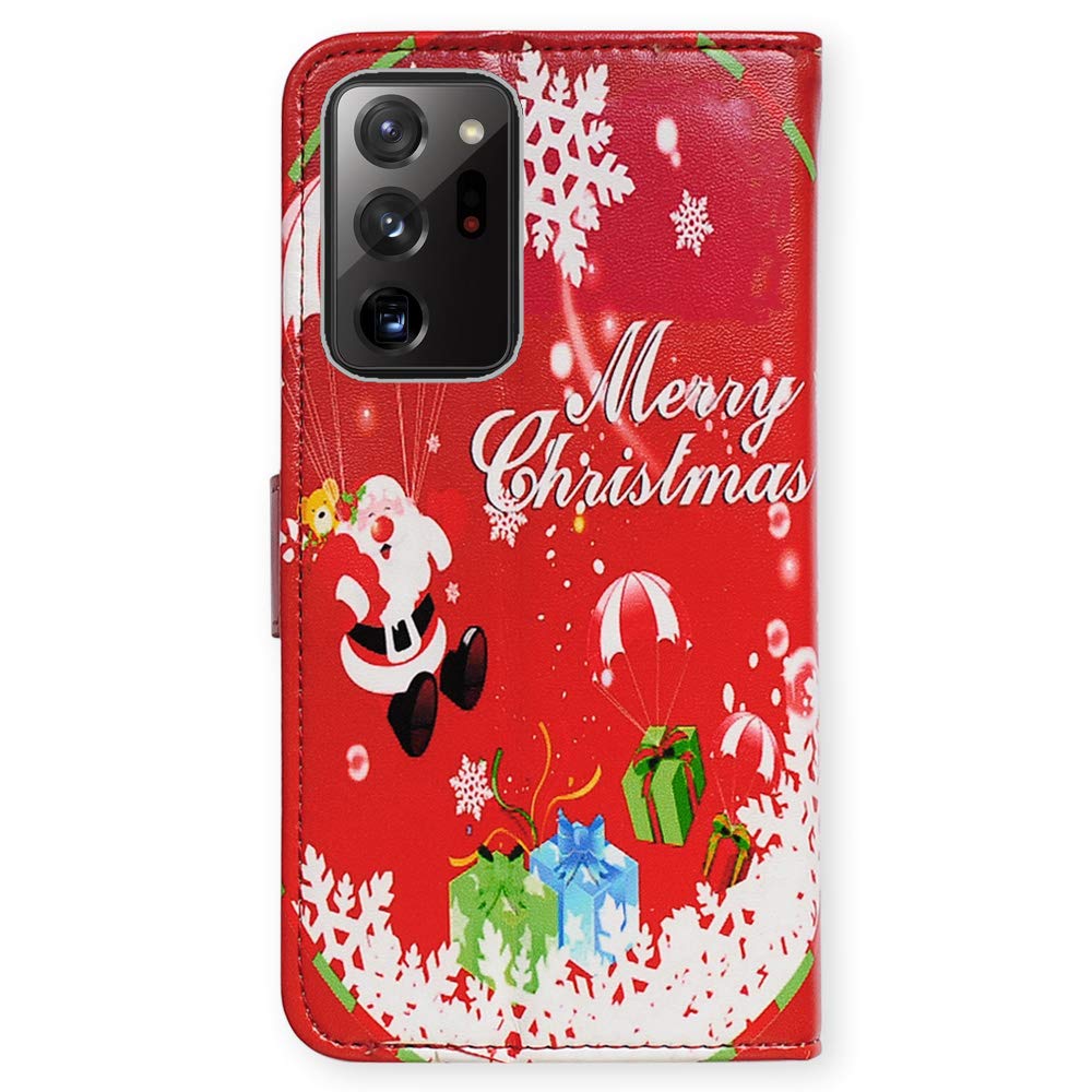 Premium Red Christmas Pattern Leather Flip Wallet Case for Samsung Galaxy Note 20 Ultra 5G - Card Slot Holder & Kickstand | Perfect for Holiday Gifts & Everyday Protection
