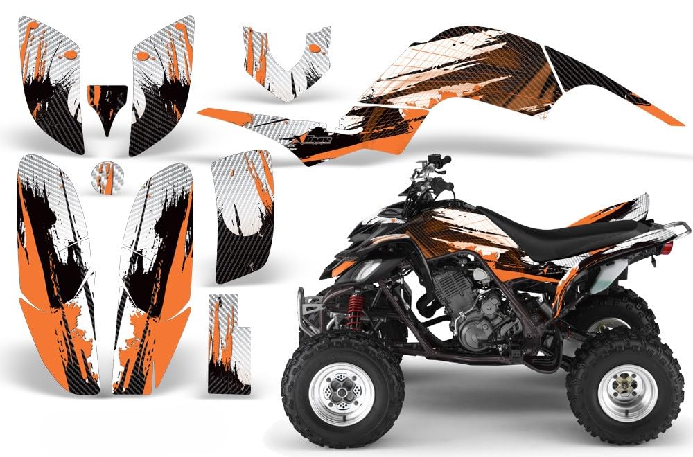 AMR Racing ATV Graphics Kit for Yamaha Raptor 660 (2001-2005) - Carbon X Orange Design Quad Stickers | High-Quality ATV Decals for Off-Road Riding & Customization | Perfect for Trail Riding, Motocross & ATV Enthusiasts