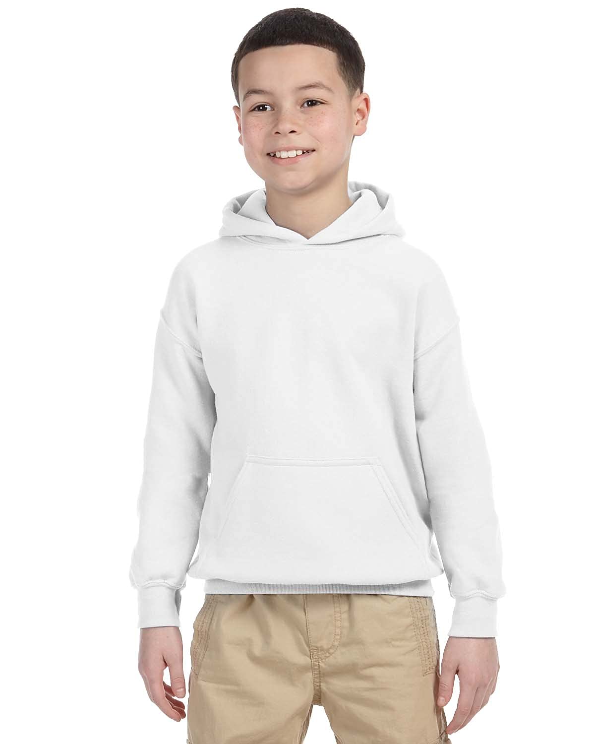 Gildan Heavy Blend Youth 8 oz 50/50 Cotton Hooded Sweatshirt - White - Large | Comfortable Pullover Hoodie for Kids, Teens & Youth | Perfect for School, Sports & Casual Wear