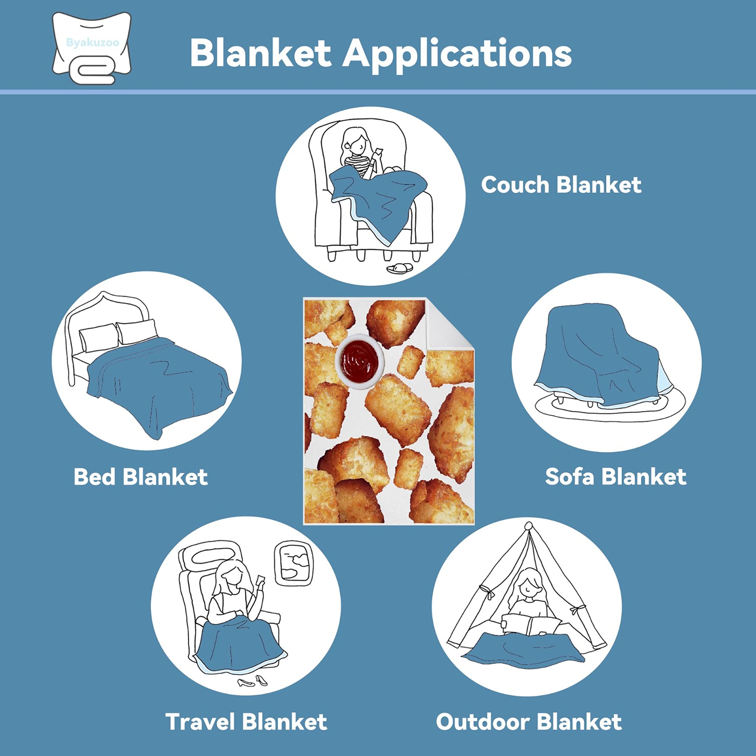 Premium Golden Potato Tater Tots Super Soft Flannel Throw Blanket - Oversized 120x90 Inches (Overking) - Cozy Fleece Blanket for Bed, Sofa, Couch - Perfect Gift for Home, Outdoor, Beach Picnics & Camping