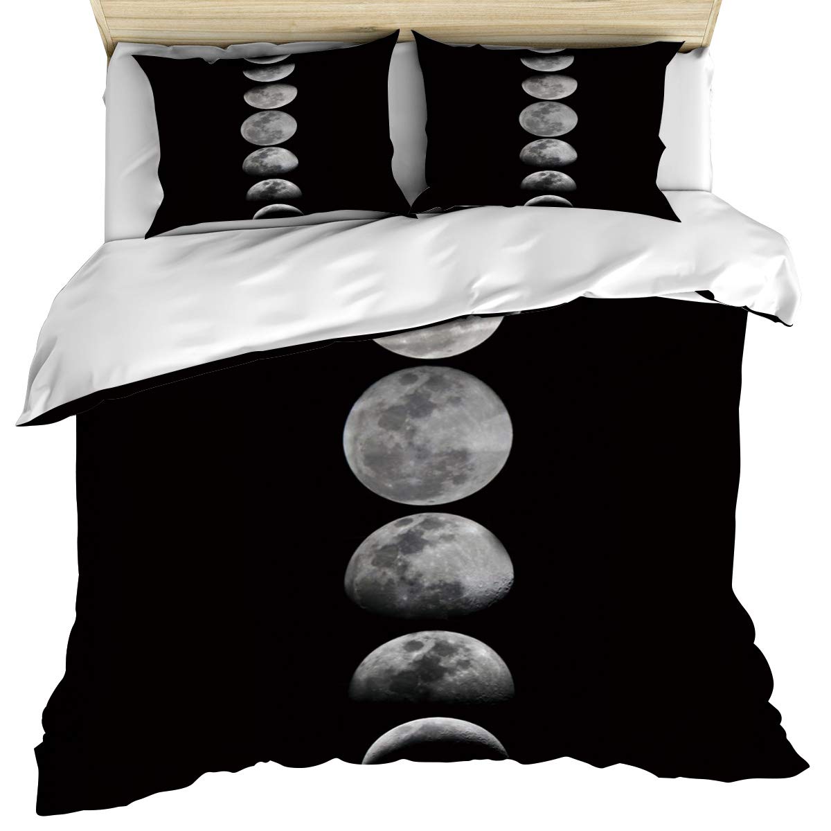 Phases of The Moon Queen Duvet Cover Set - 3 Piece Reversible Microfiber Bedding with 2 Pillowcases, Black, All Season Soft Comfort - Perfect for Master Bedroom, Guest Room & Cozy Home Decor