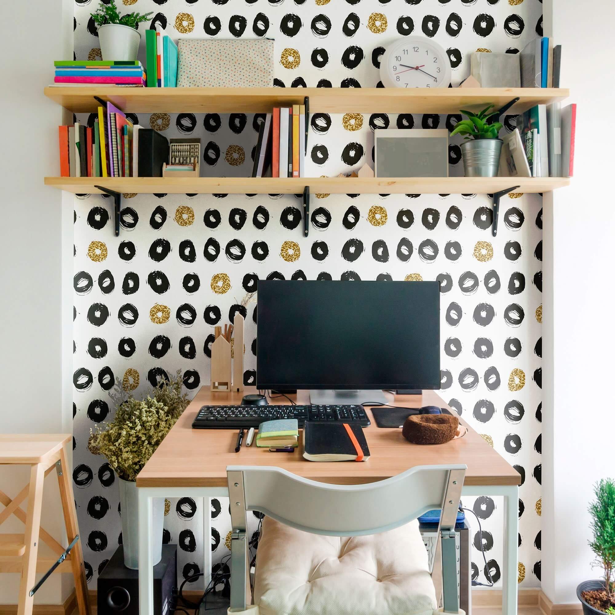 Black and Yellow Peel and Stick Removable Wallpaper - Self-Adhesive Decorative Wall Covering for Bedroom, Living Room, Office - Easy to Install & Remove (Pattern 6530)