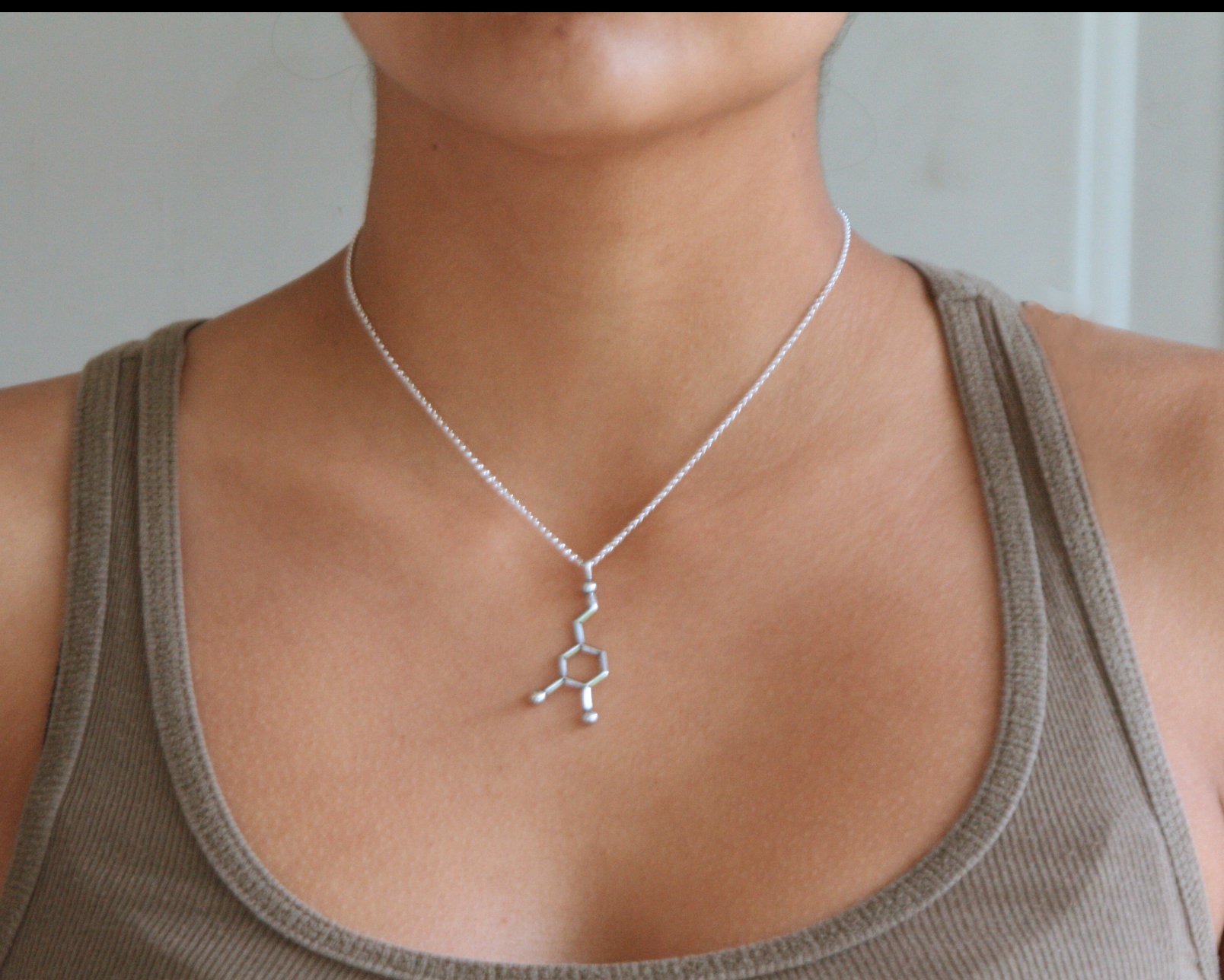 Dopamine Molecule Necklace in Pewter - 18 Inch Sterling Silver Chain with Gift Box & Info Card - Perfect for Science Lovers, Chemistry Gifts & Unique Jewelry
