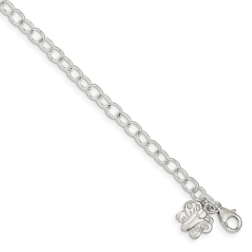 925 Sterling Silver Small Oval Rolo Link Butterfly Anklet Bracelet with Lobster Clasp - 10